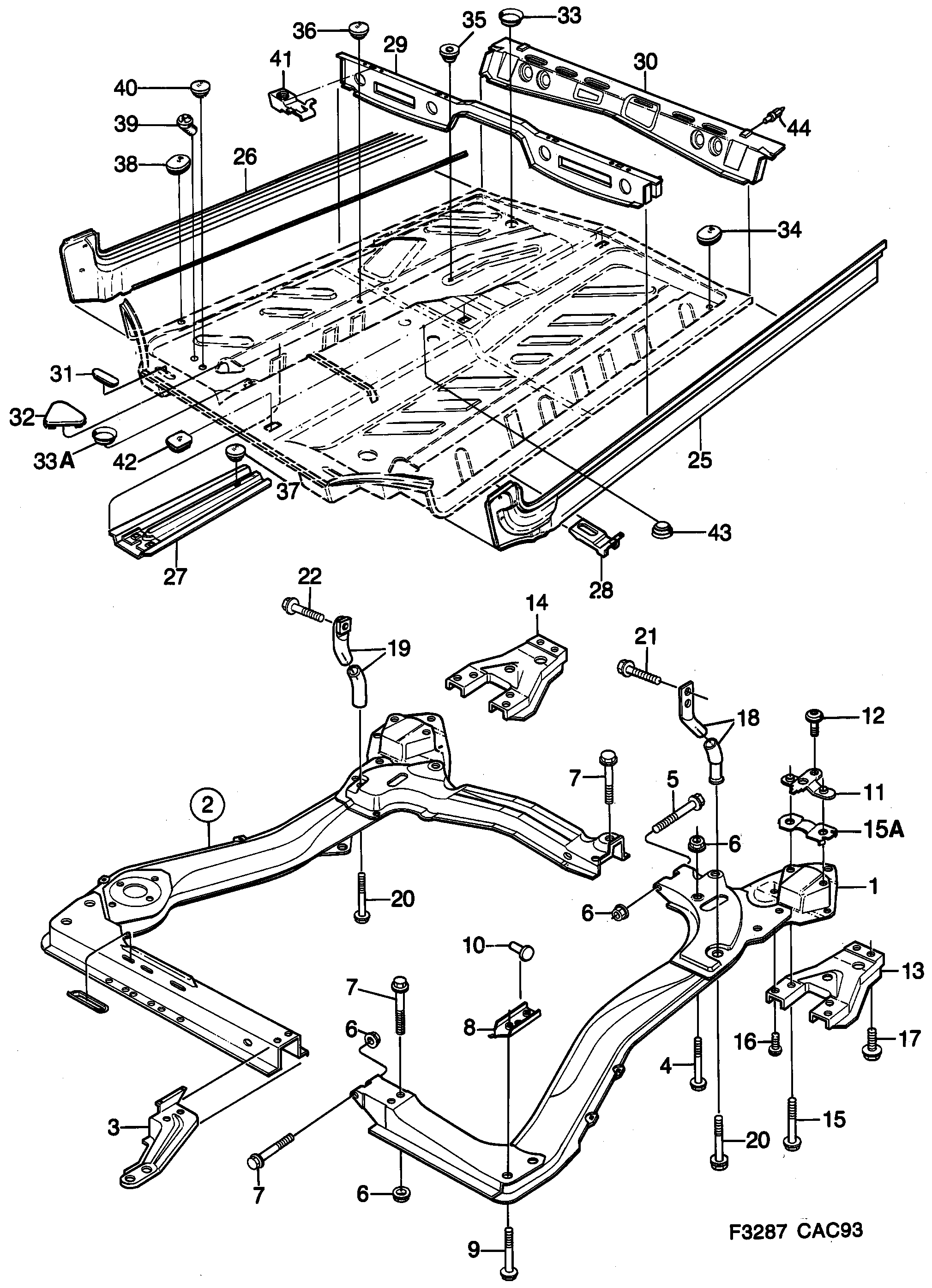 Saab 9000 Front and centre floor diagram