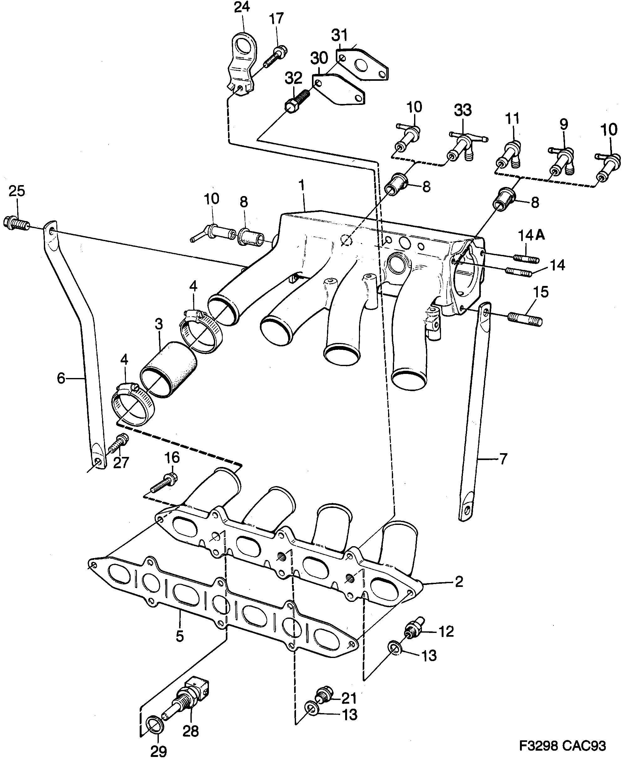 Saab 9000 Inlet manifold, parted diagram