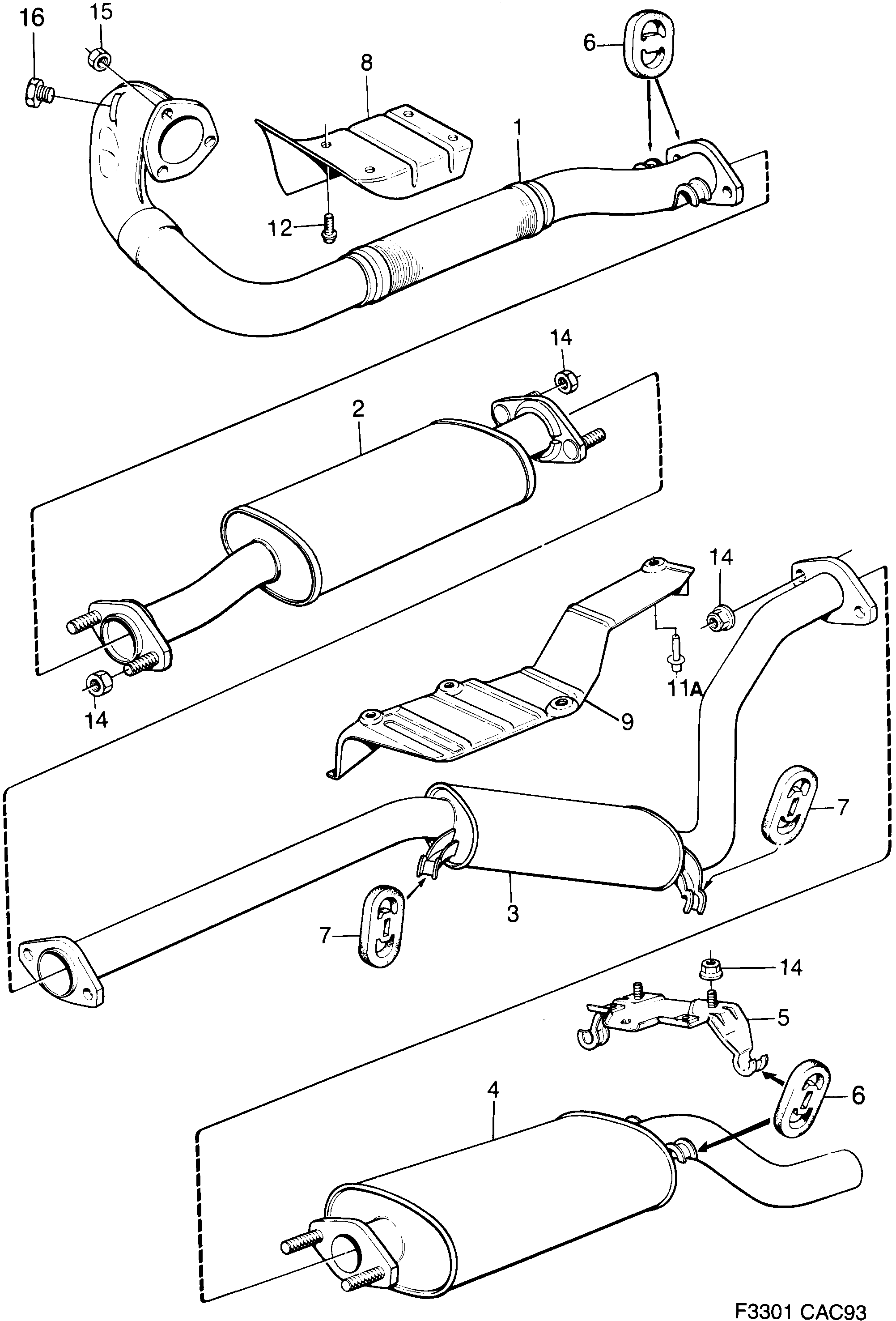 Saab 9000 Exhaust system diagram