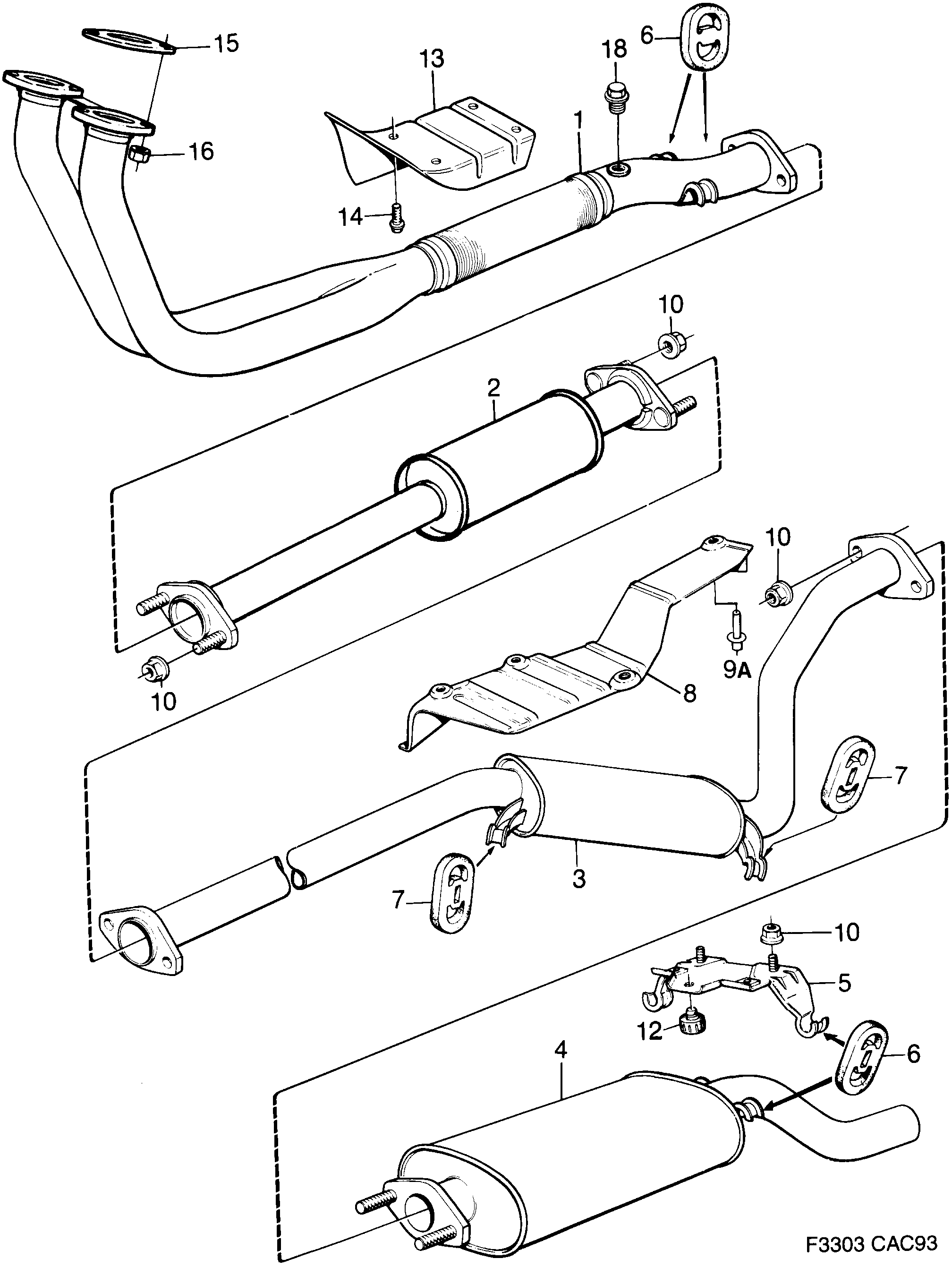 Saab 9000 Exhaust system diagram