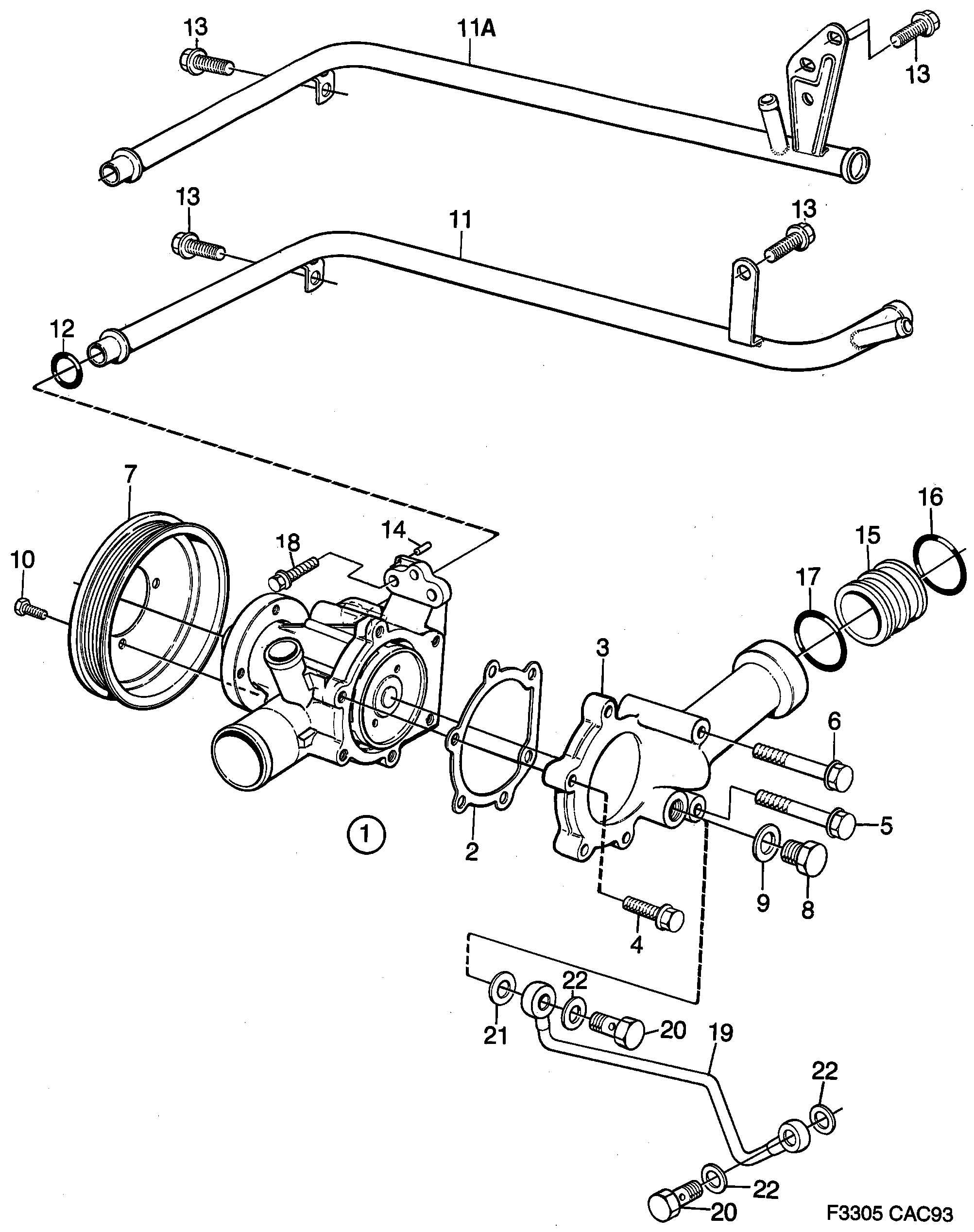 Saab 9000 Coolant pump diagram