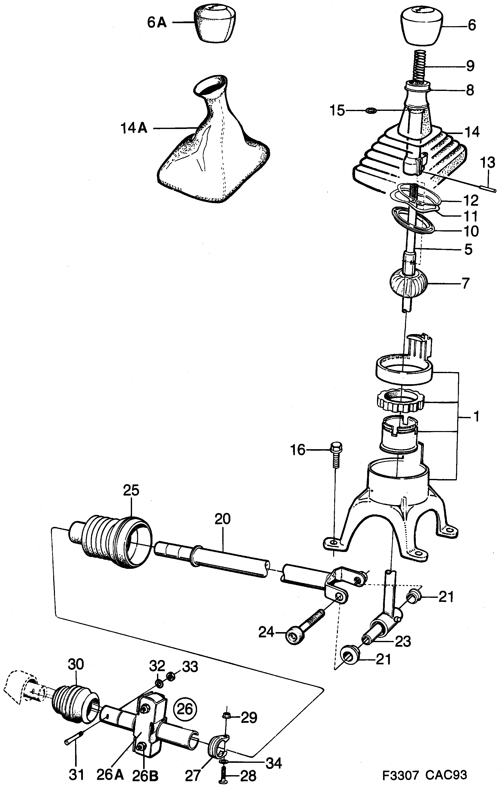 Saab 9000 Gear shift lever diagram