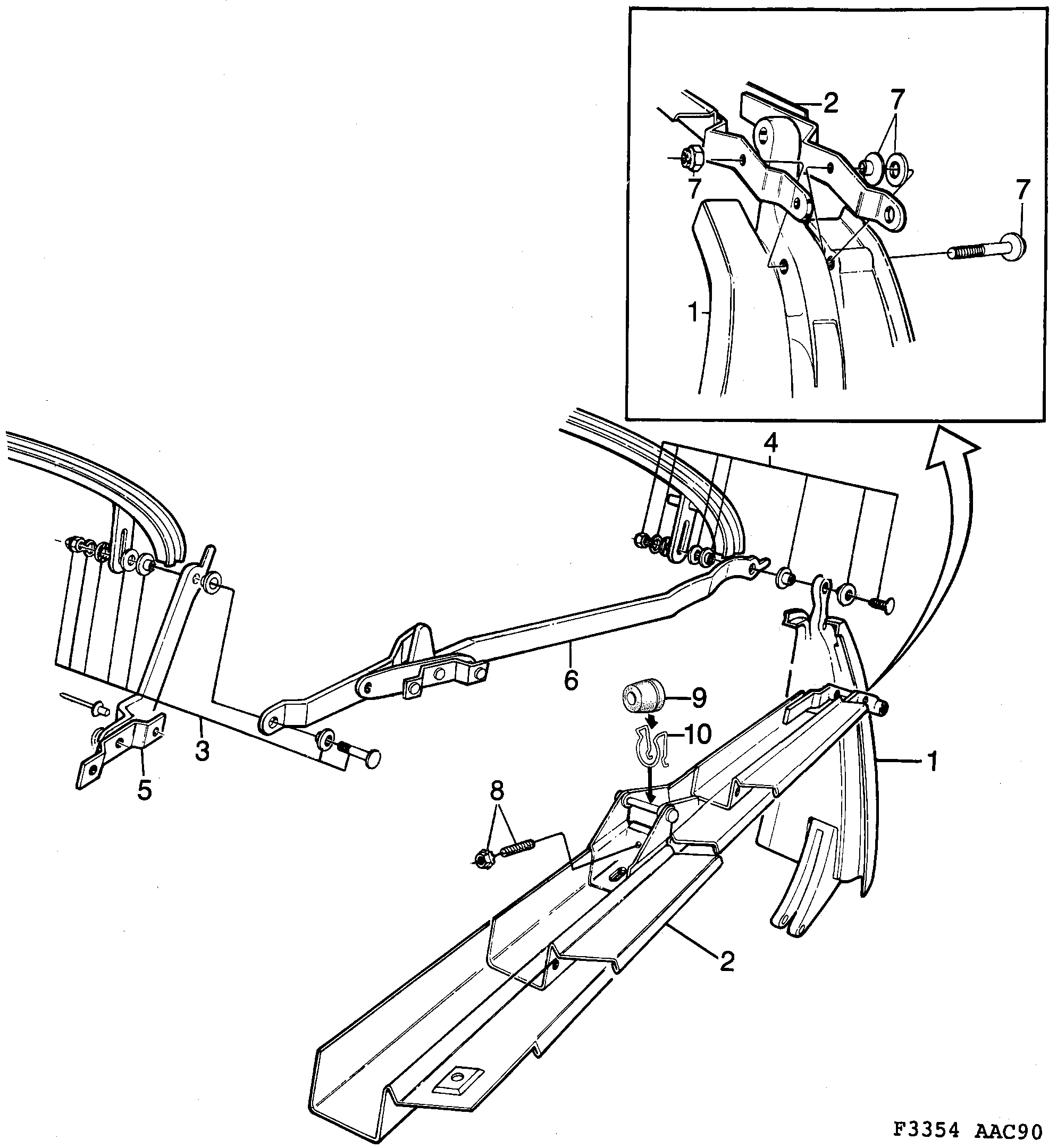 Saab 900 Rail front, rear and side Convertible diagram
