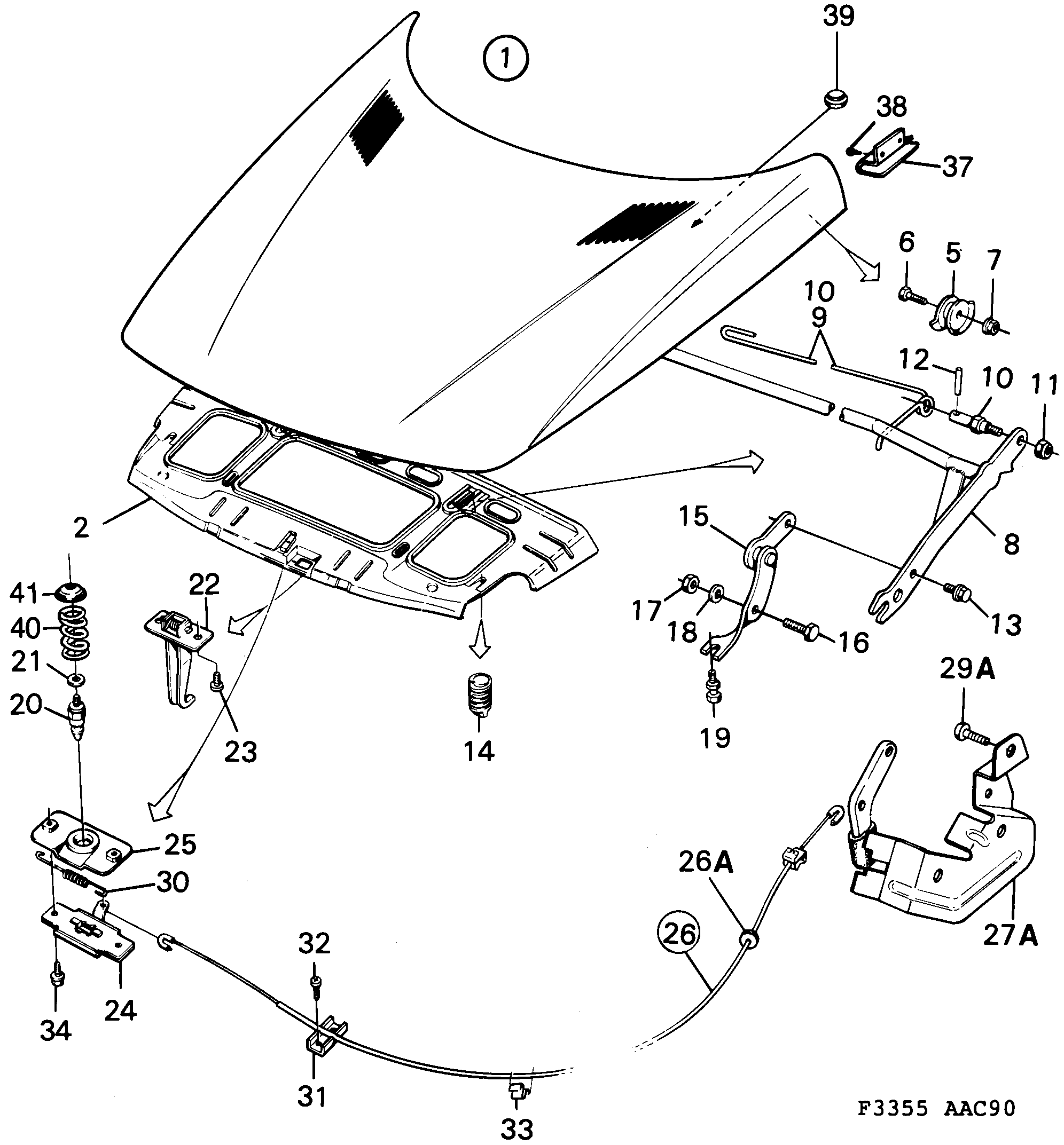 Saab 900 Hood diagram
