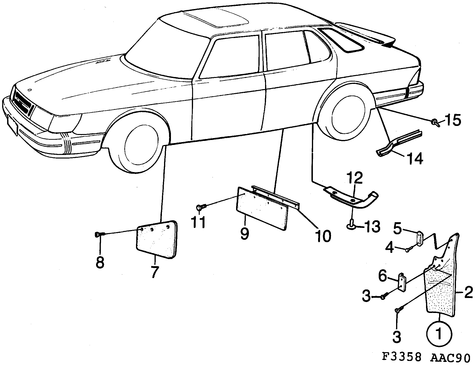 Saab 900 Splash guard diagram