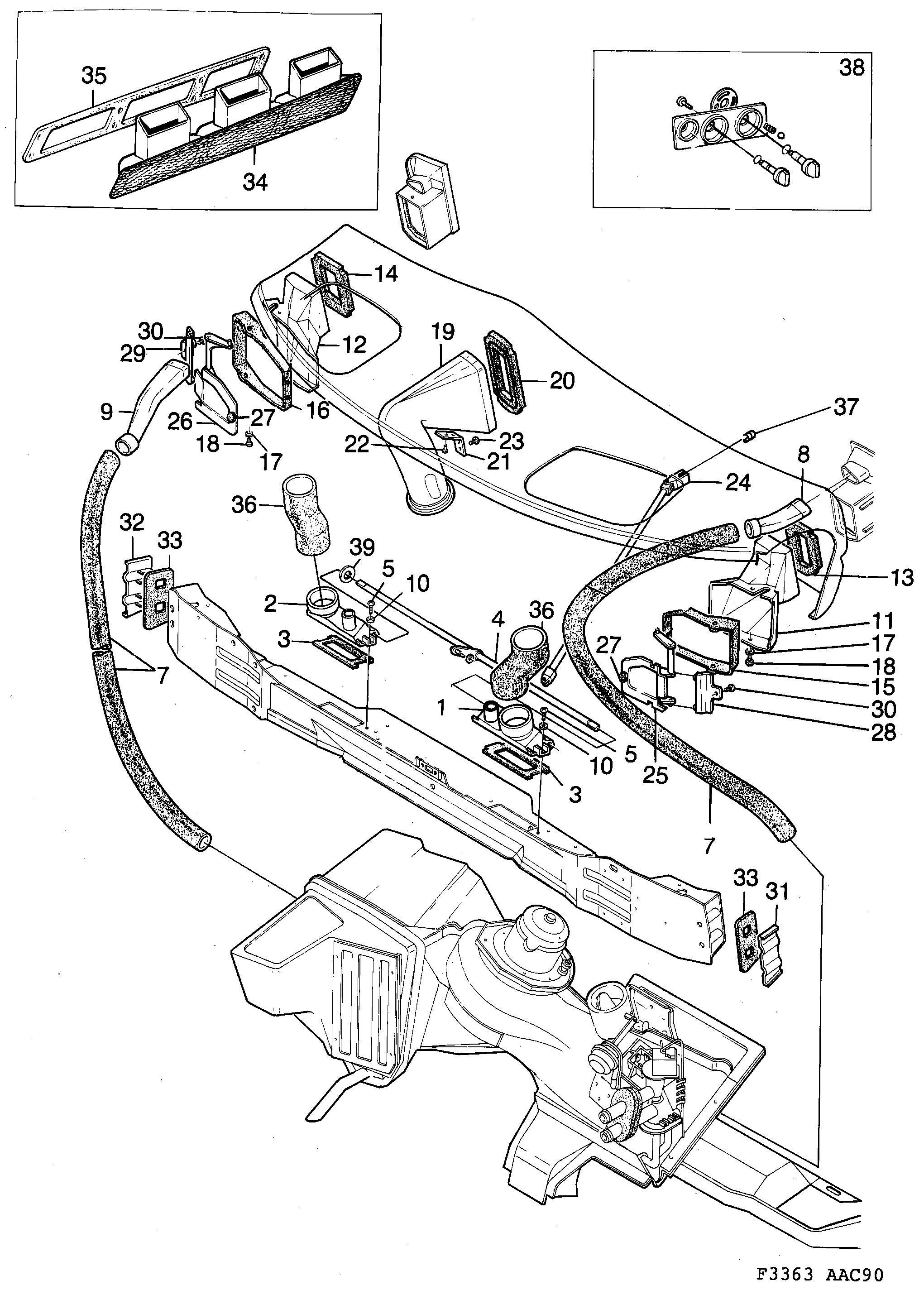 Saab 900 Control Duct, part 2 diagram