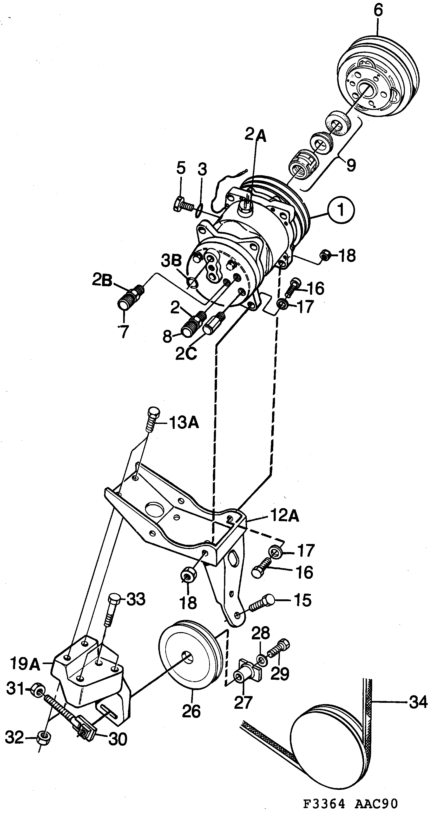 Saab 900 AC compressor diagram