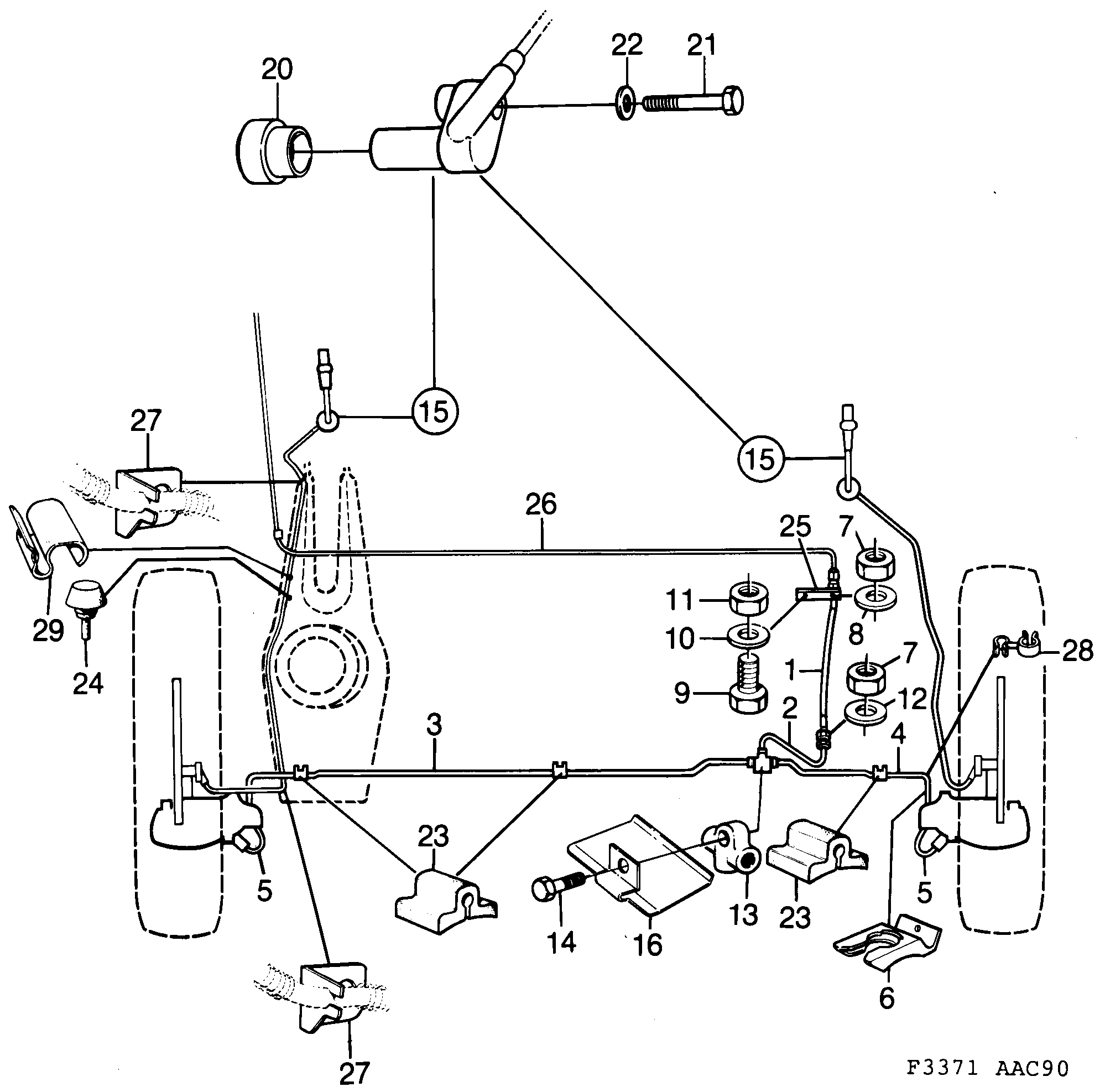 Saab 900 Brake lines ABS rear diagram