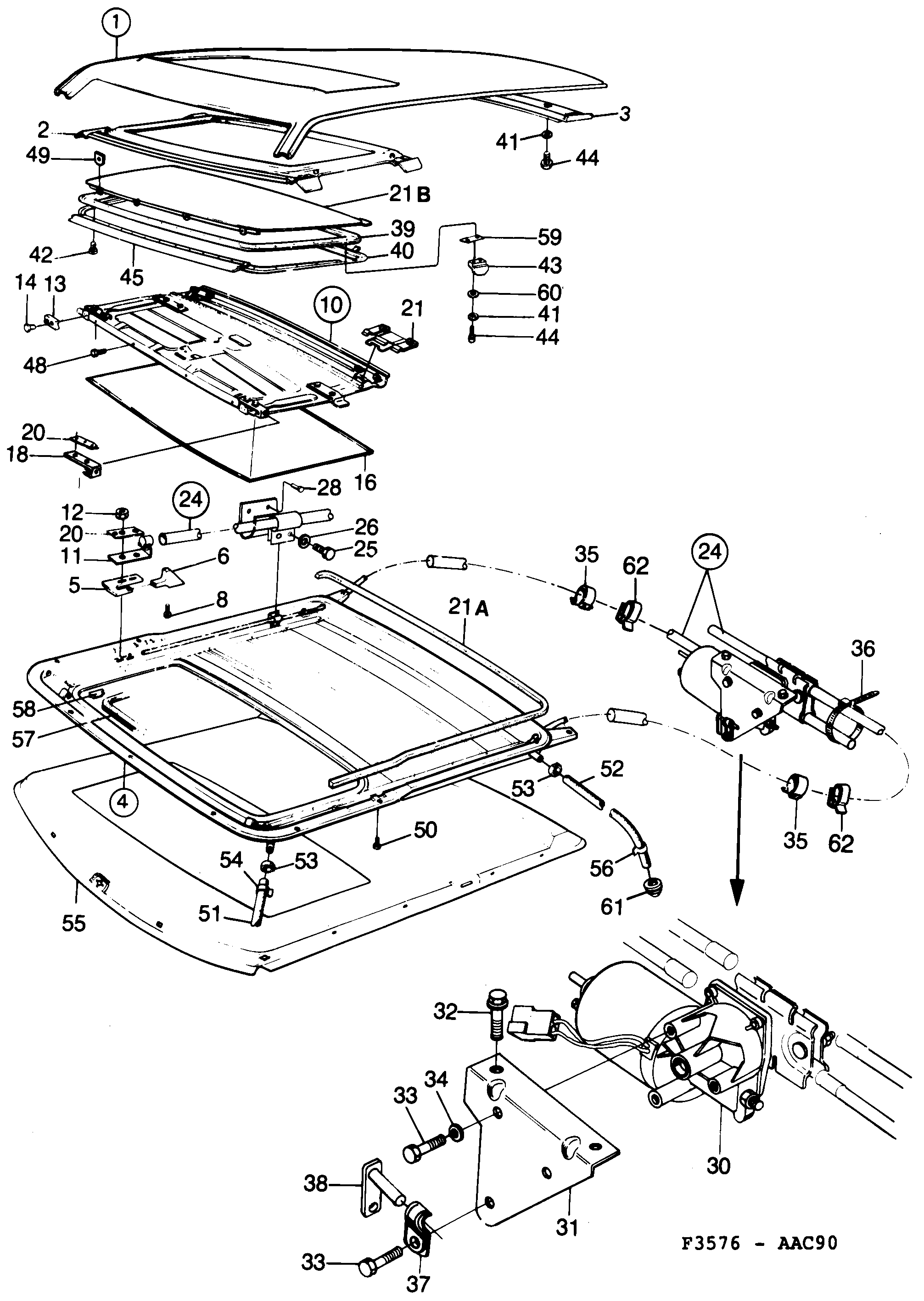 Saab 900 Sun roof Electrically operated diagram