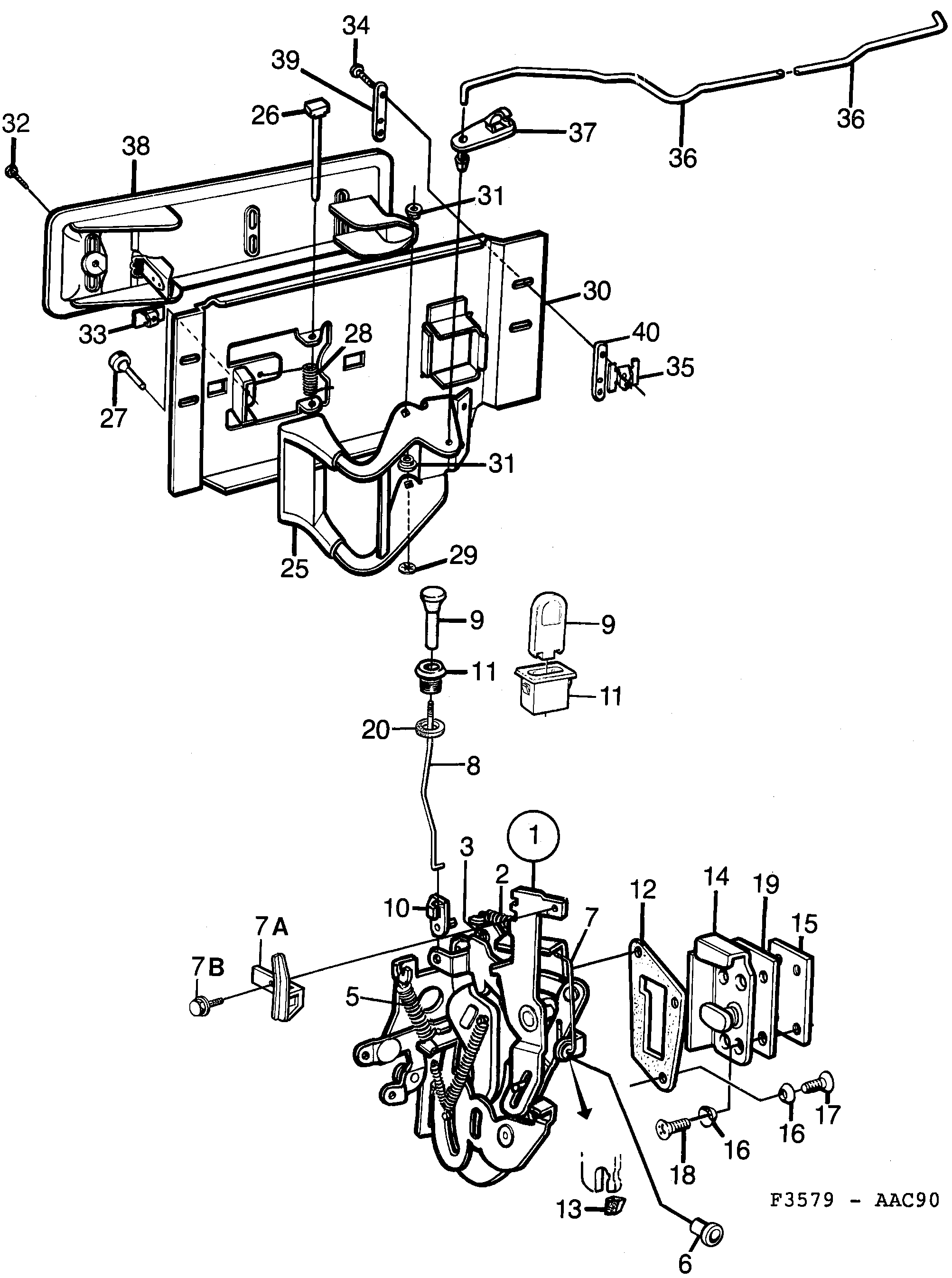Saab 900 Door lock diagram