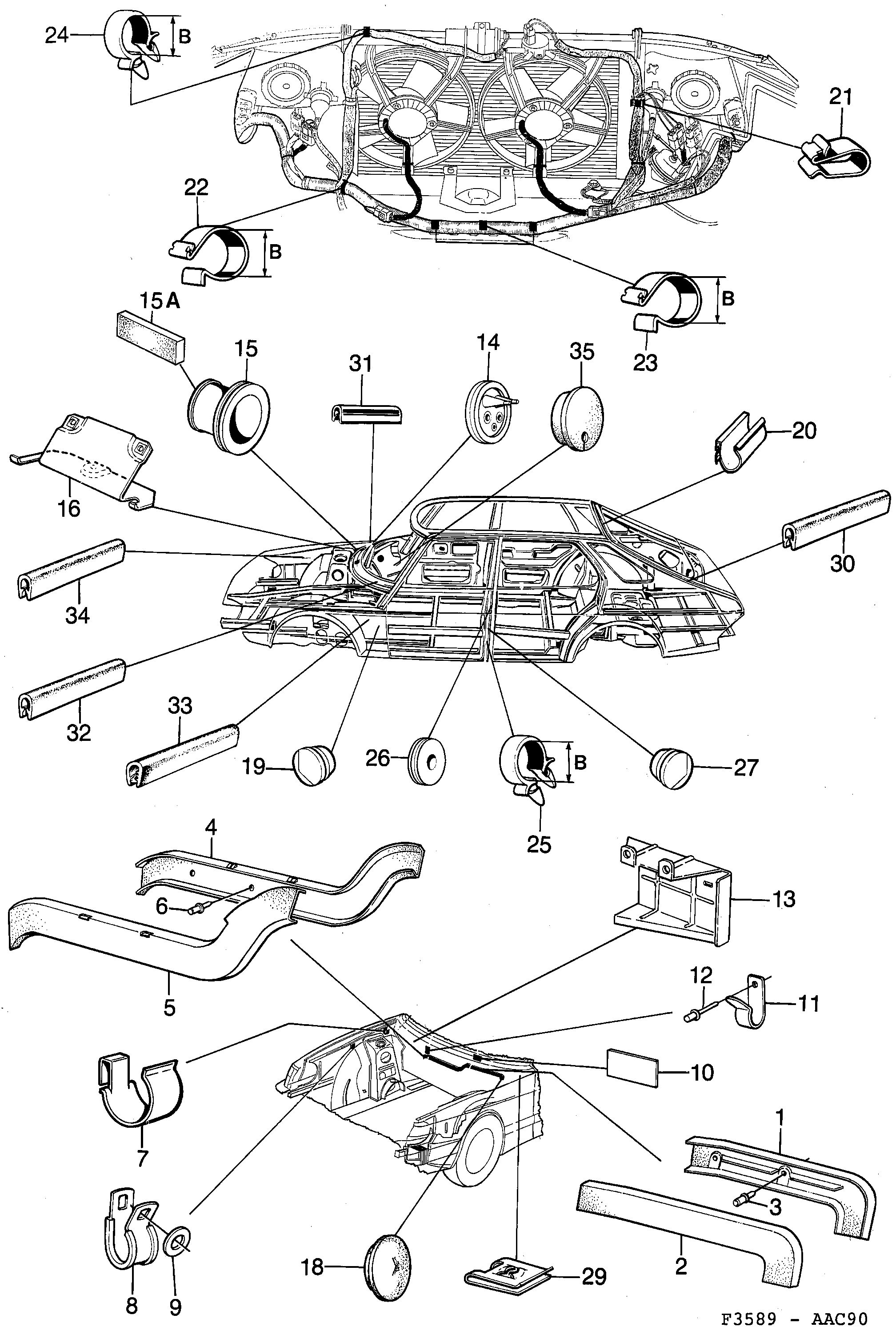 Saab 900 Mounting details Body diagram
