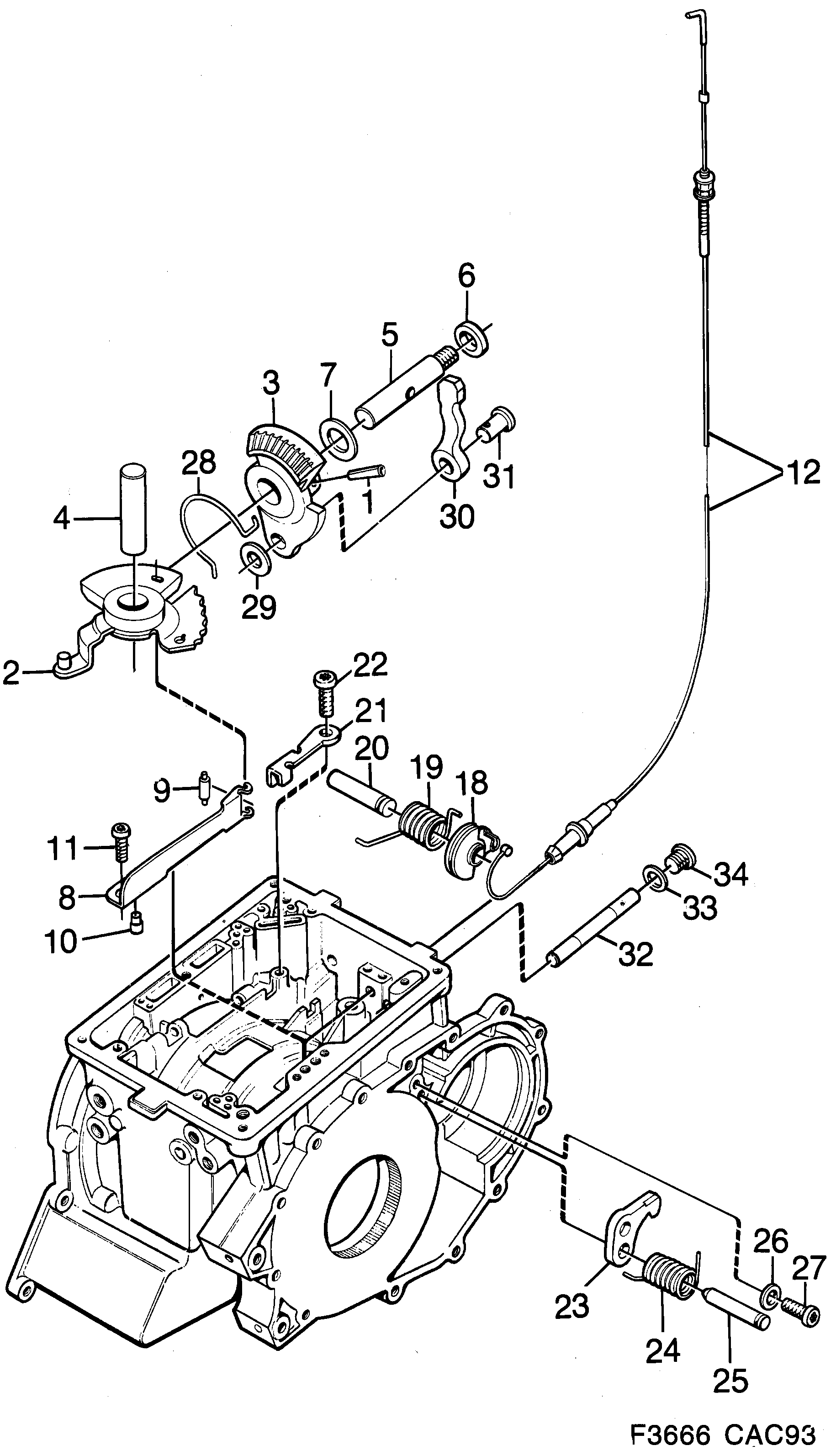 Saab 9000 Controls in gear box diagram