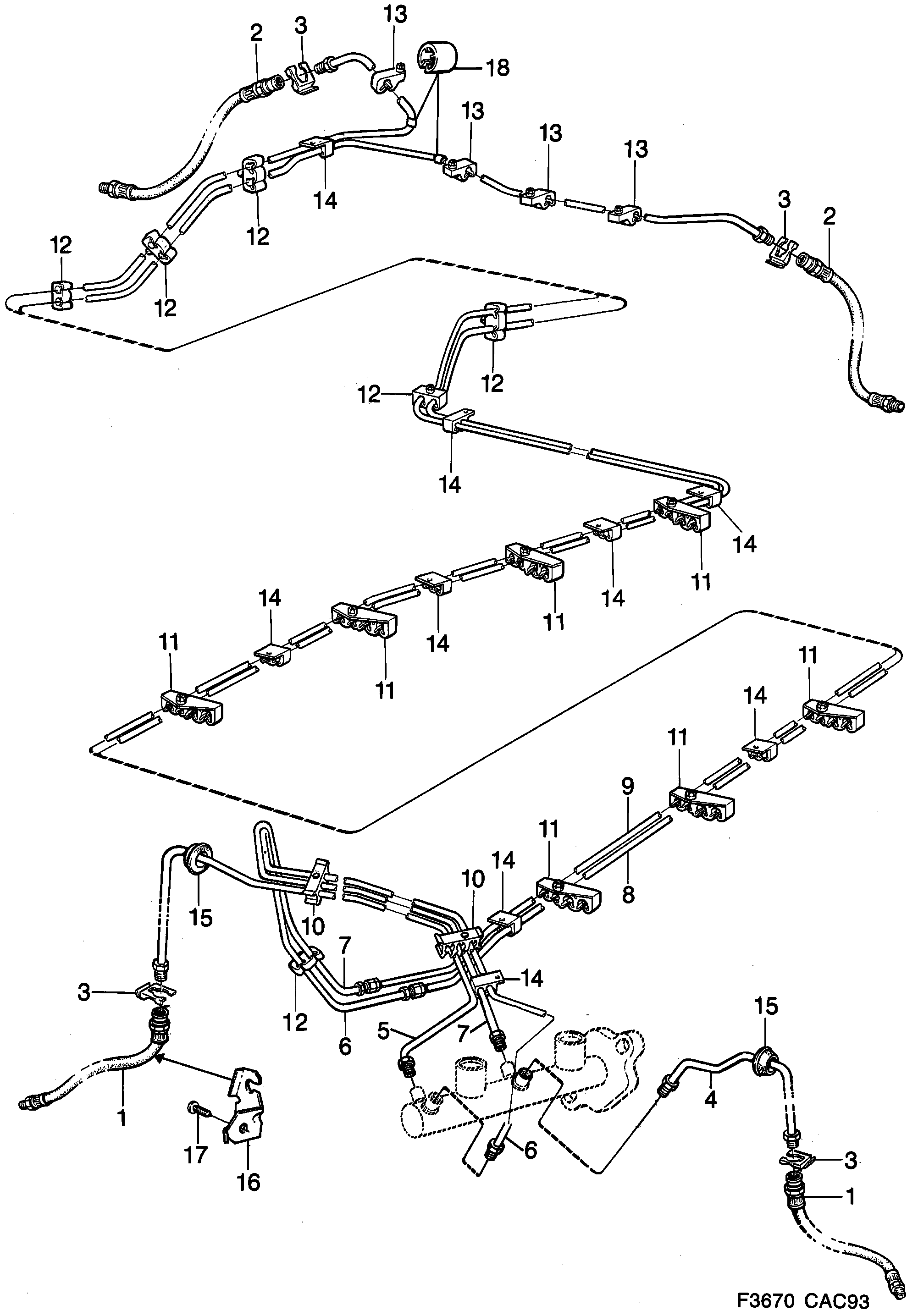 Saab 9000 Brake lines diagram