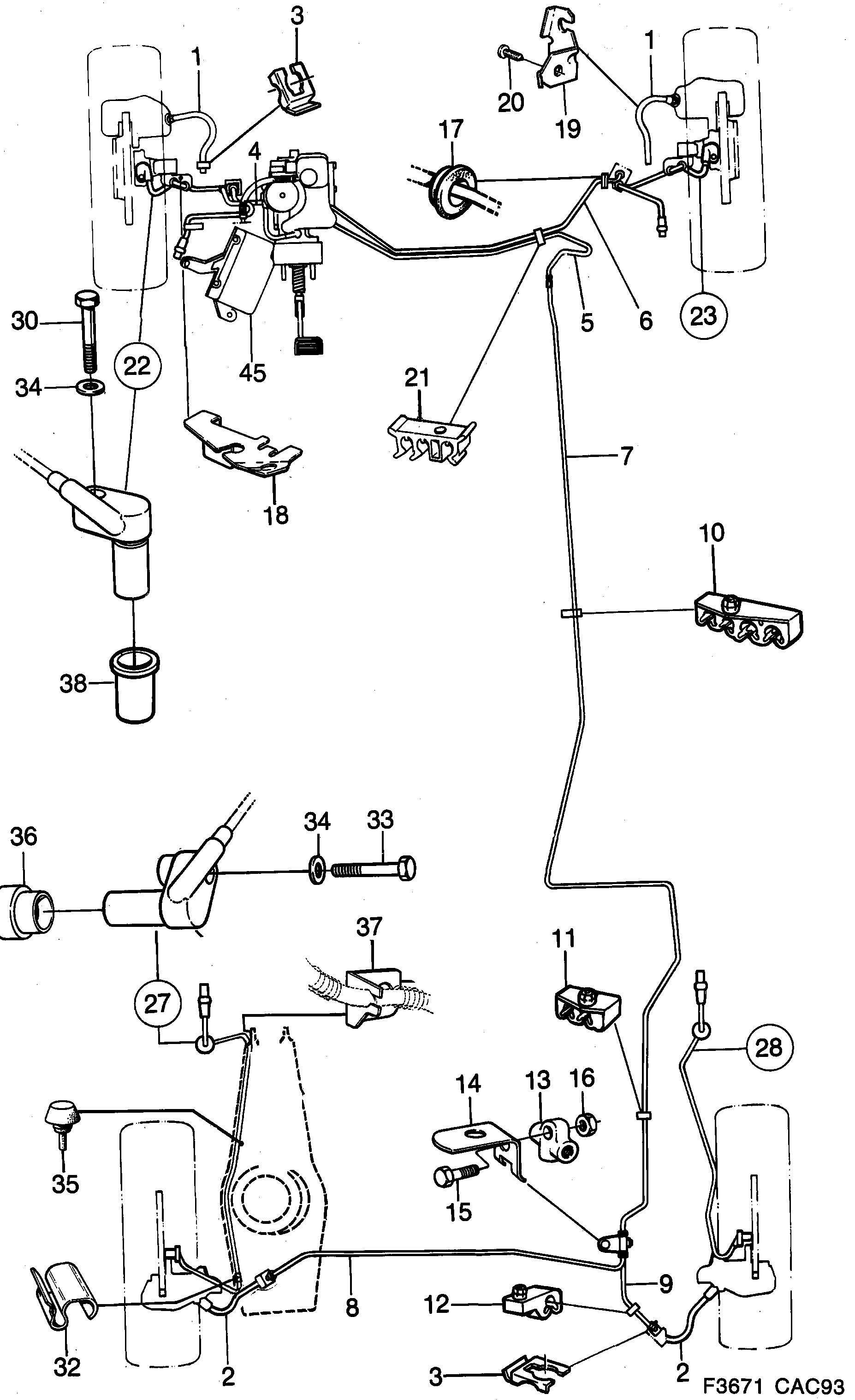 Saab 9000 Brake lines ABS Mark II diagram