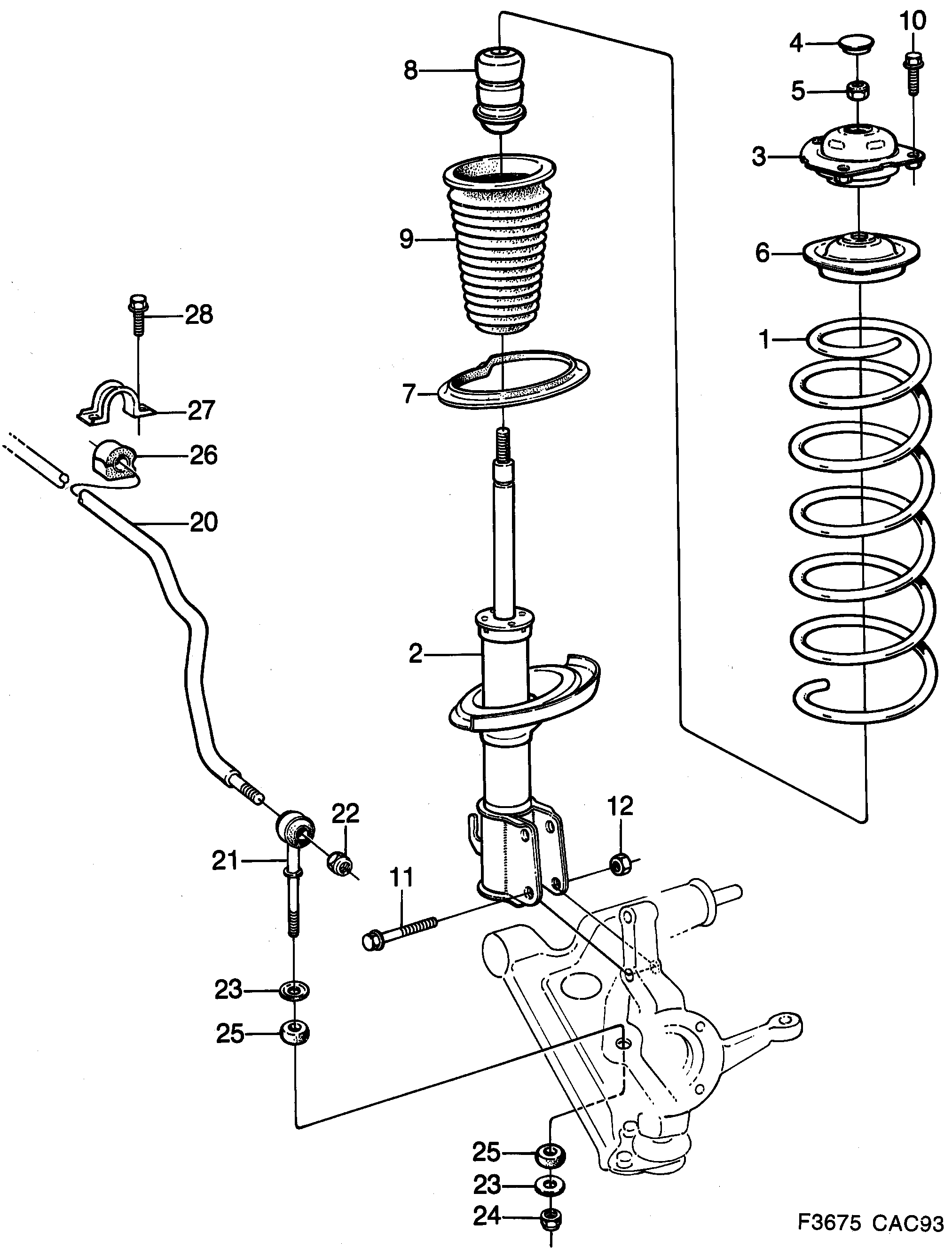 Saab 9000 Front suspension diagram