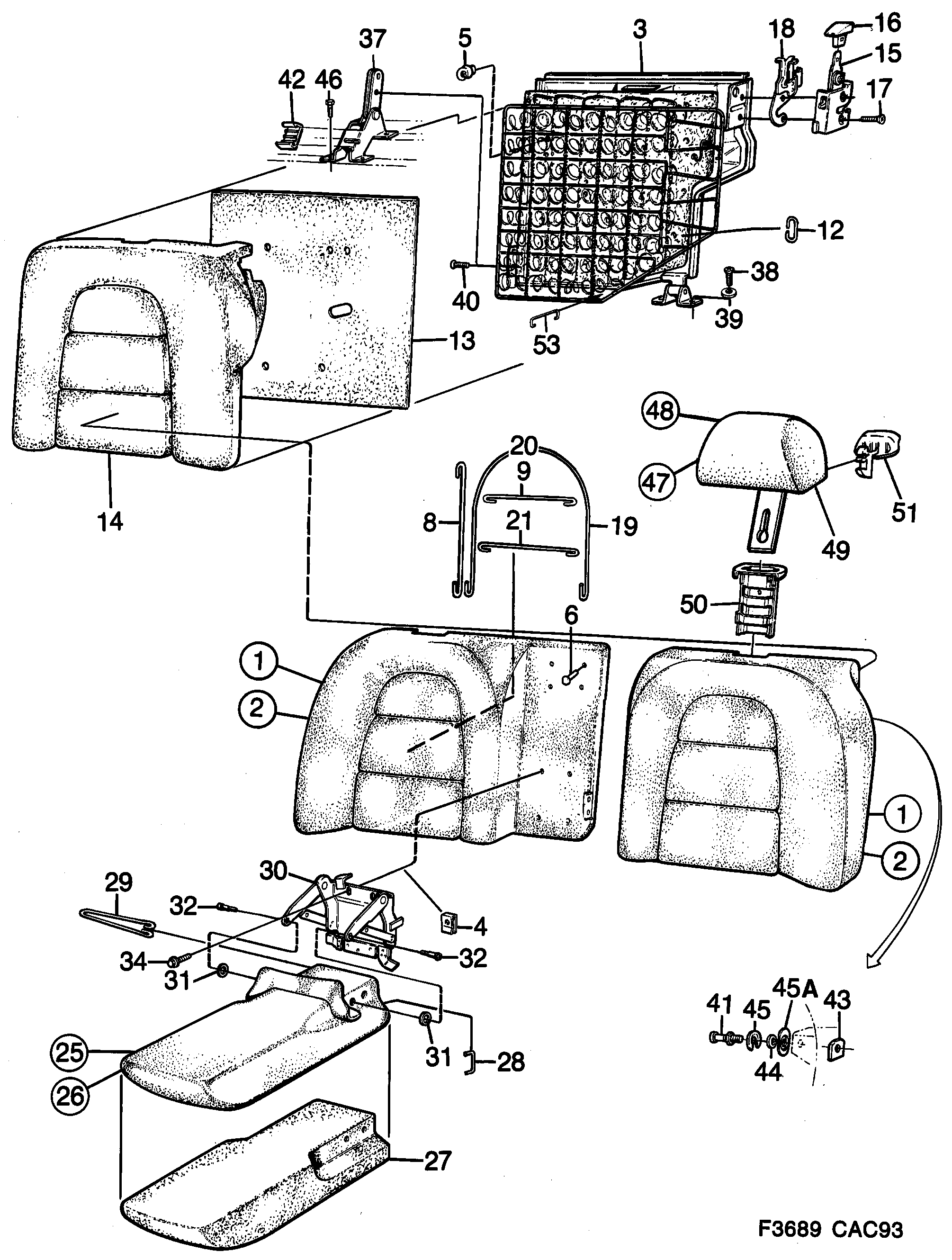 Saab 9000 Rear seat Back cushion diagram