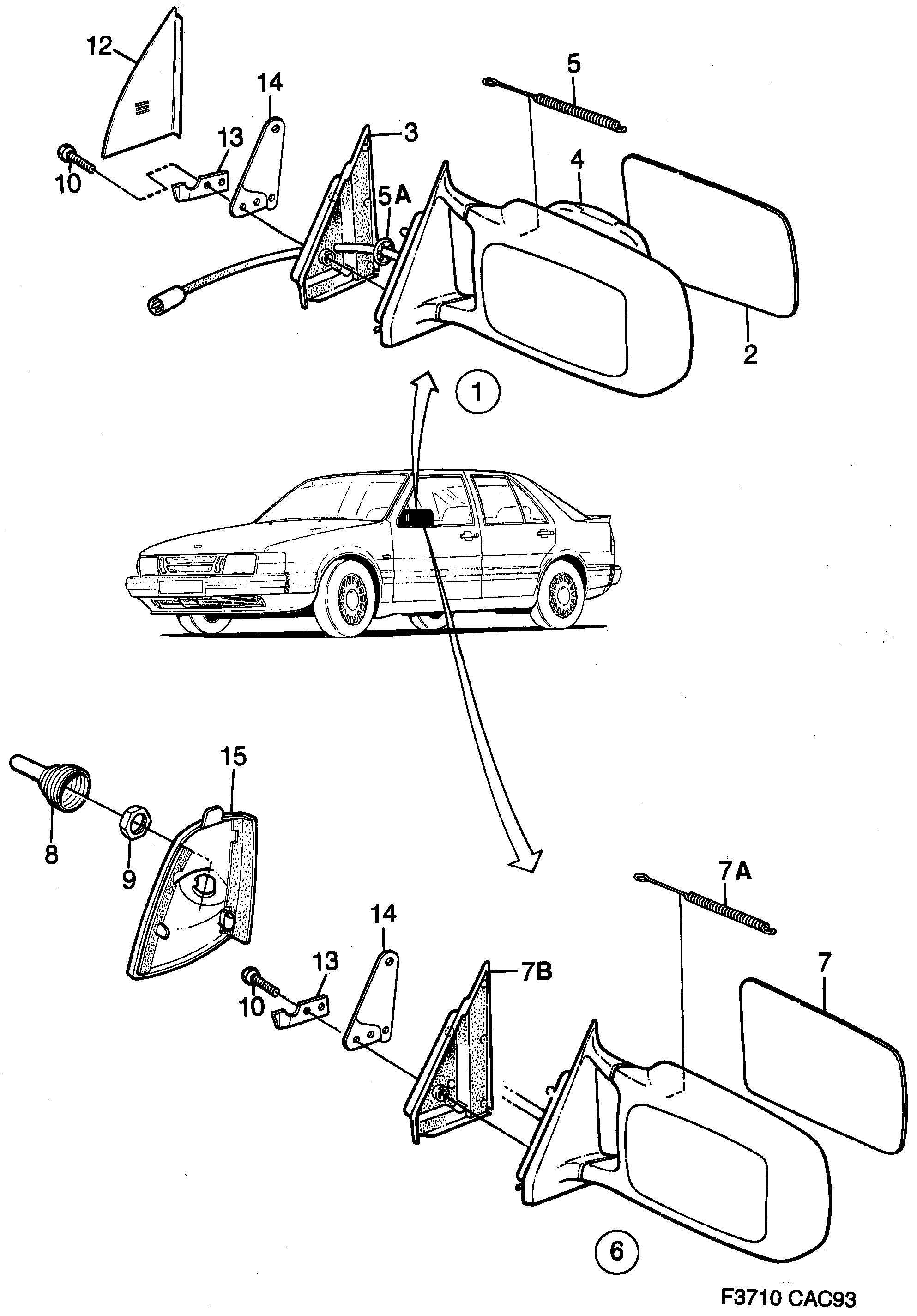 Saab 9000 External mirror diagram