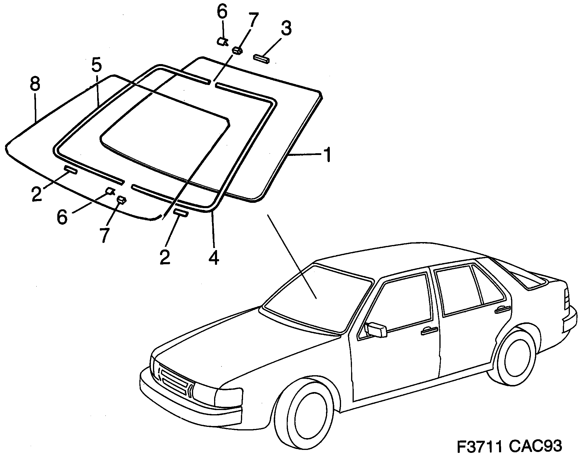 Saab 9000 Windscreen diagram
