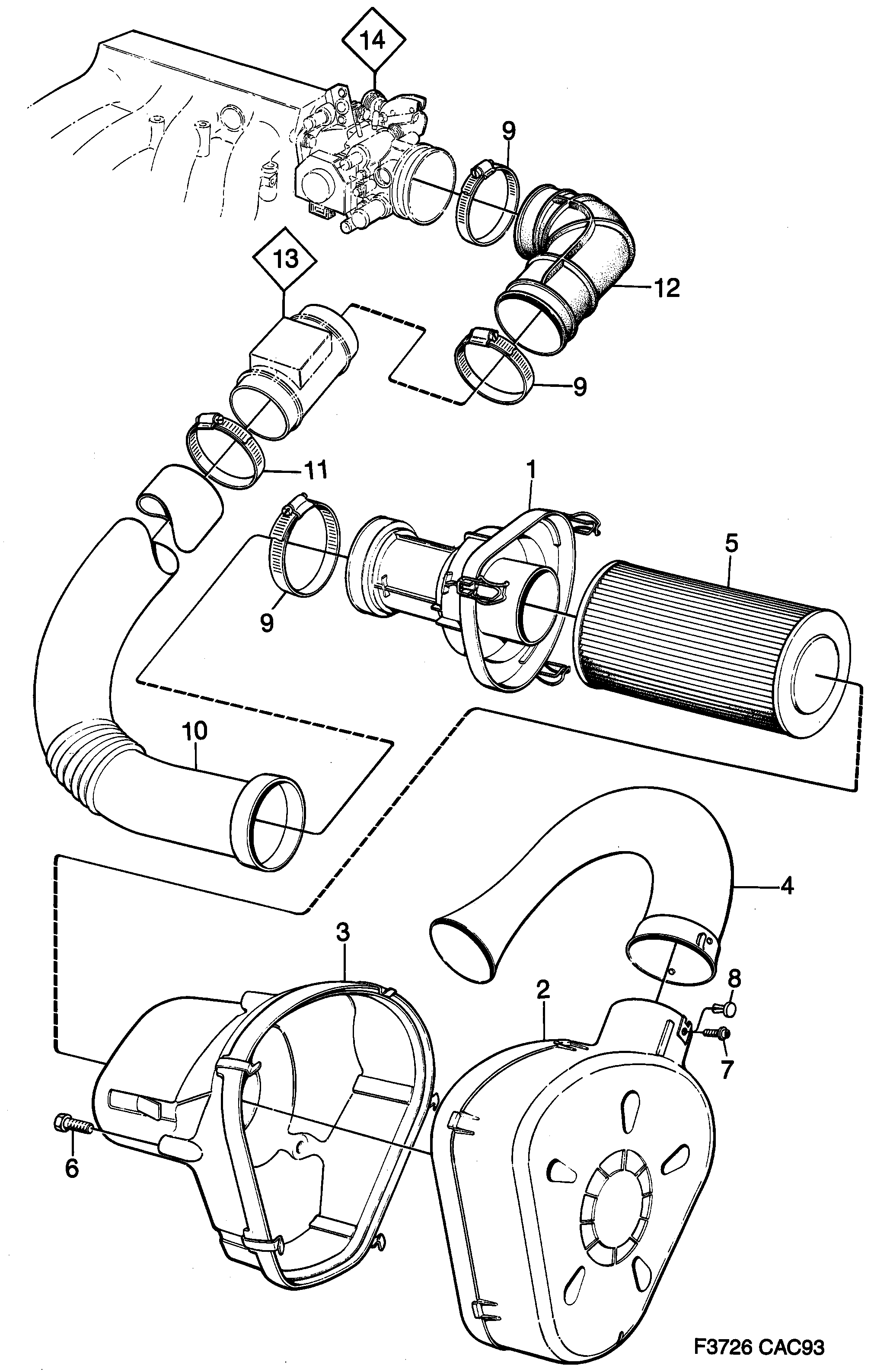 Saab 9000 Air cleaner diagram