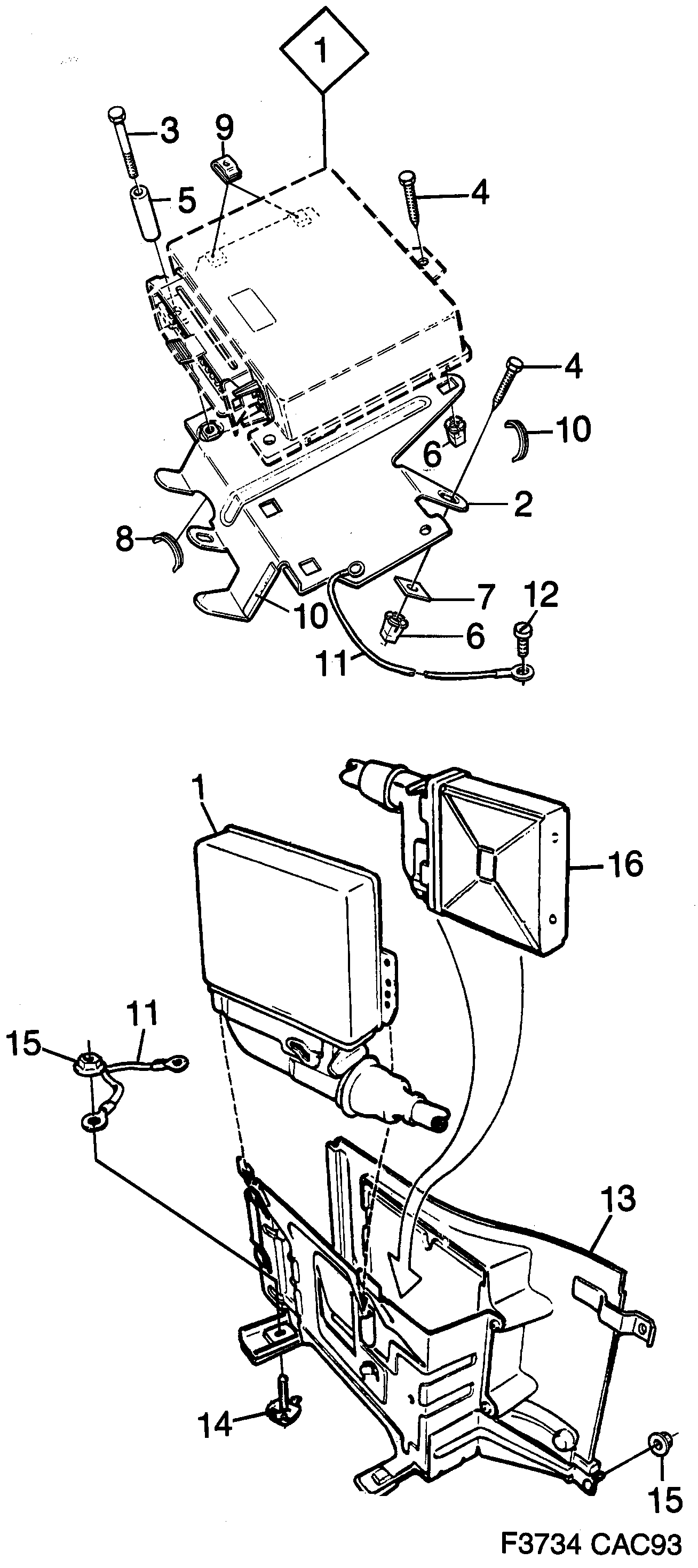 Saab 9000 Bracket Electronic unit diagram
