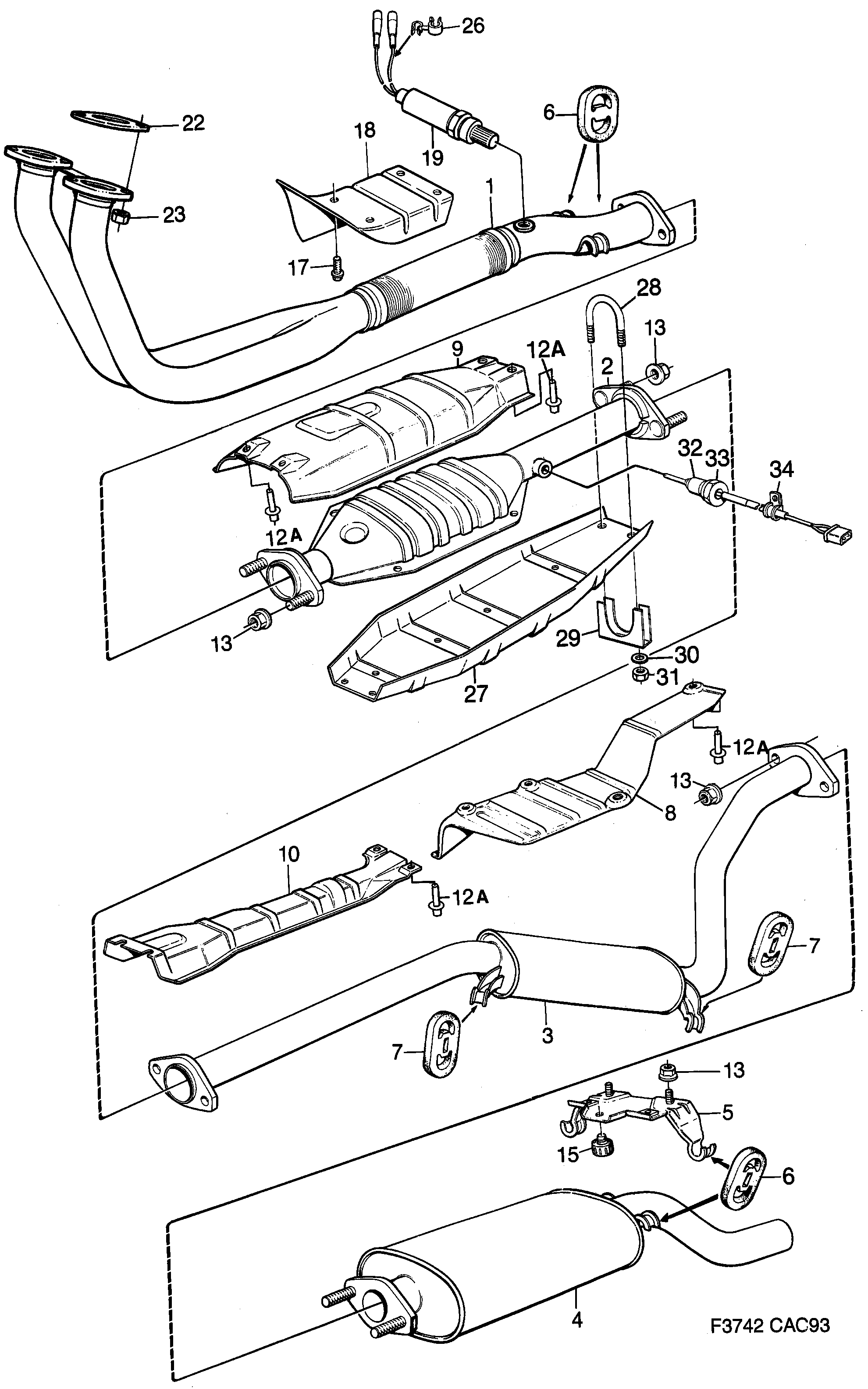 Saab 9000 Exhaust system With catalytic converter diagram