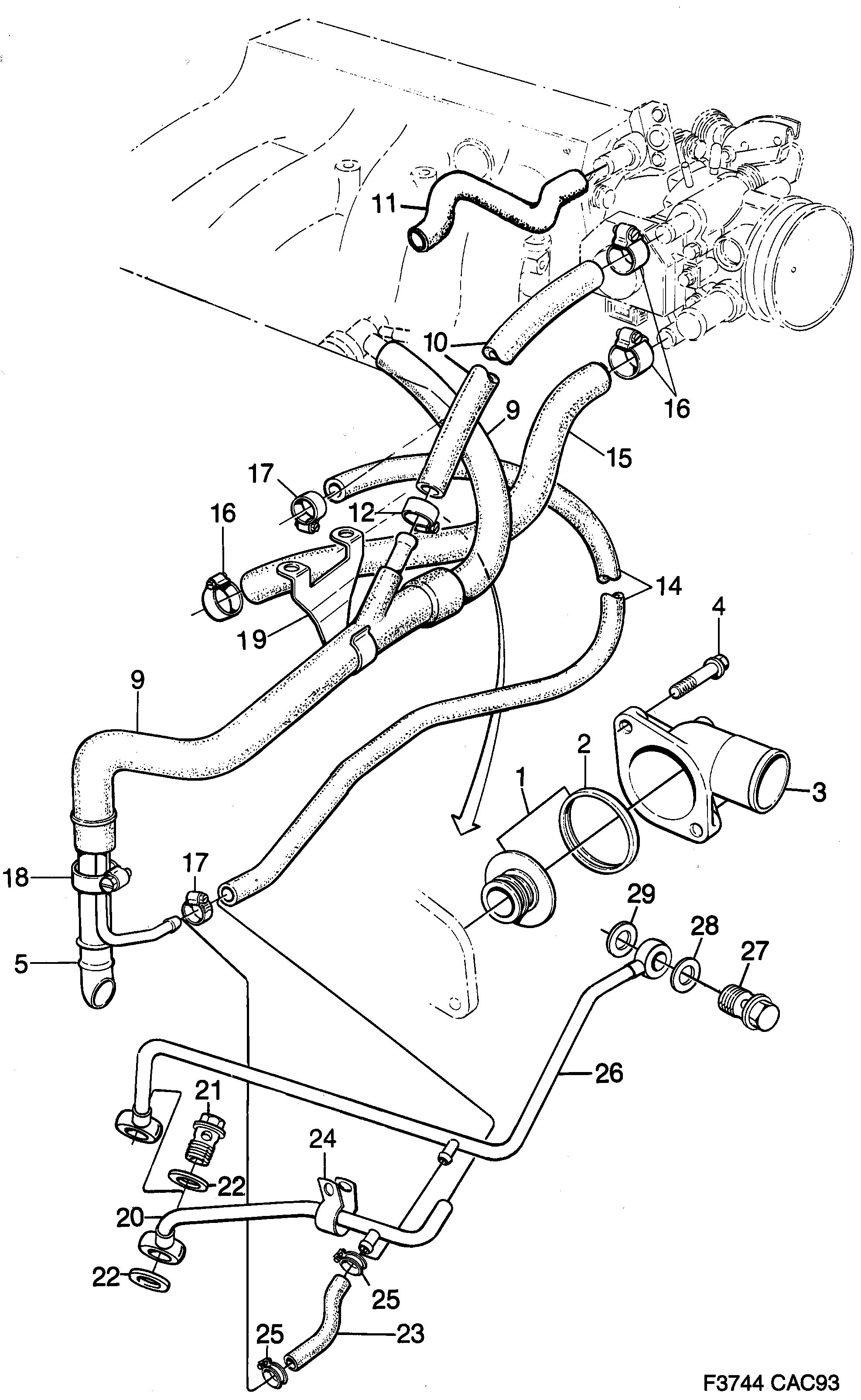Saab 9000 Thermostat, etc diagram