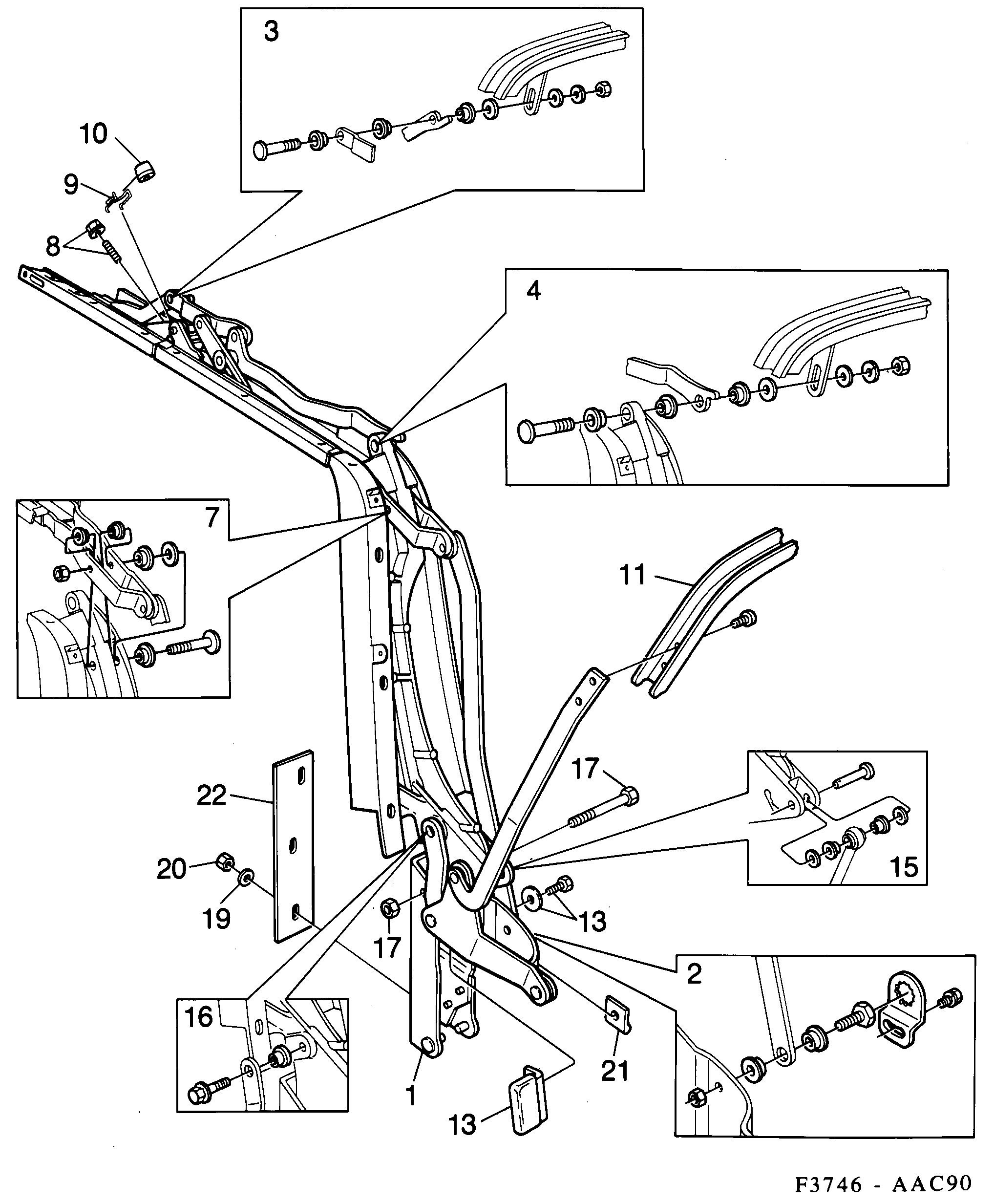 Saab 900 Rails and bow 4 Convertible diagram