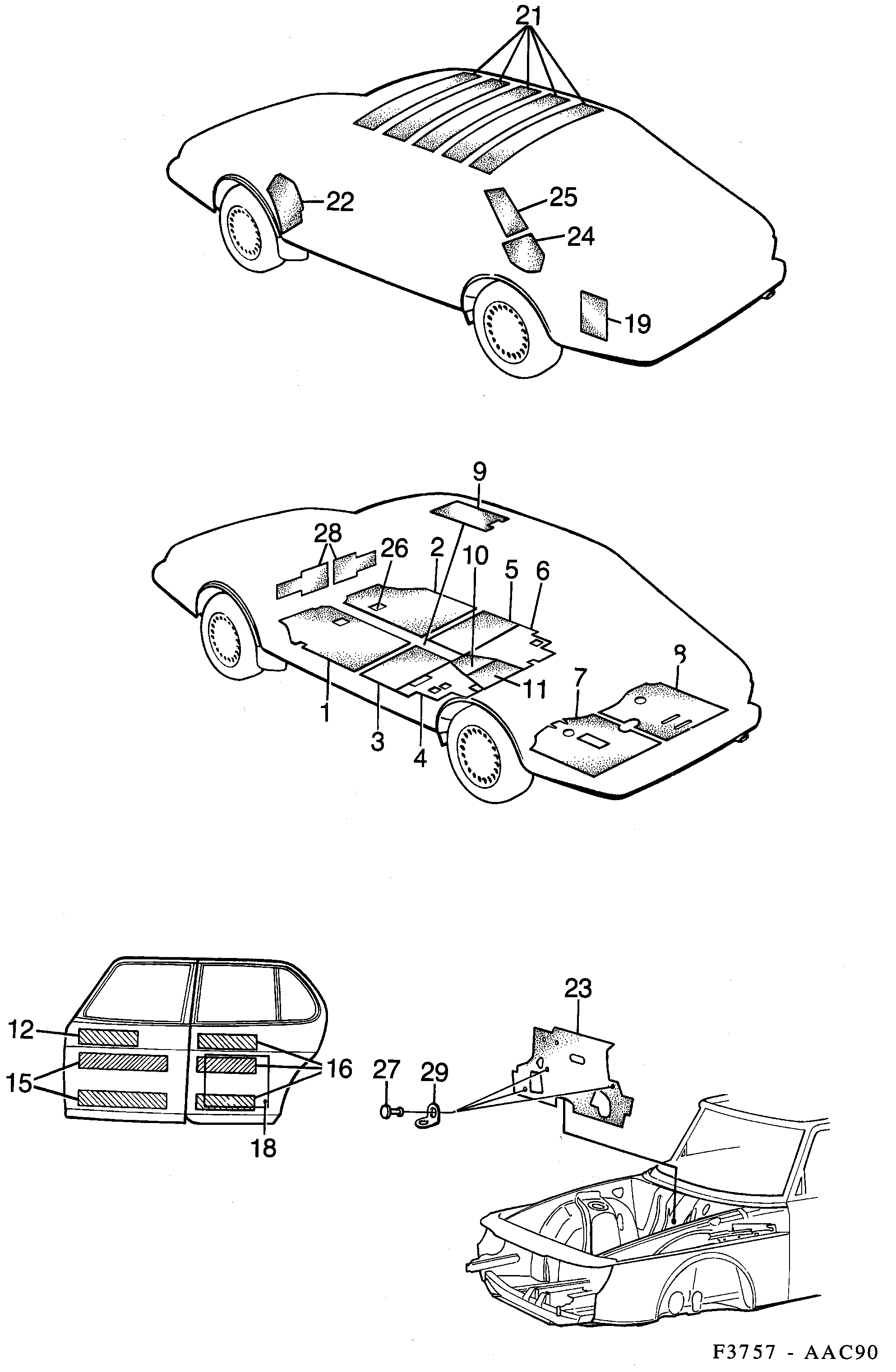 Saab 900 Sound insulation diagram