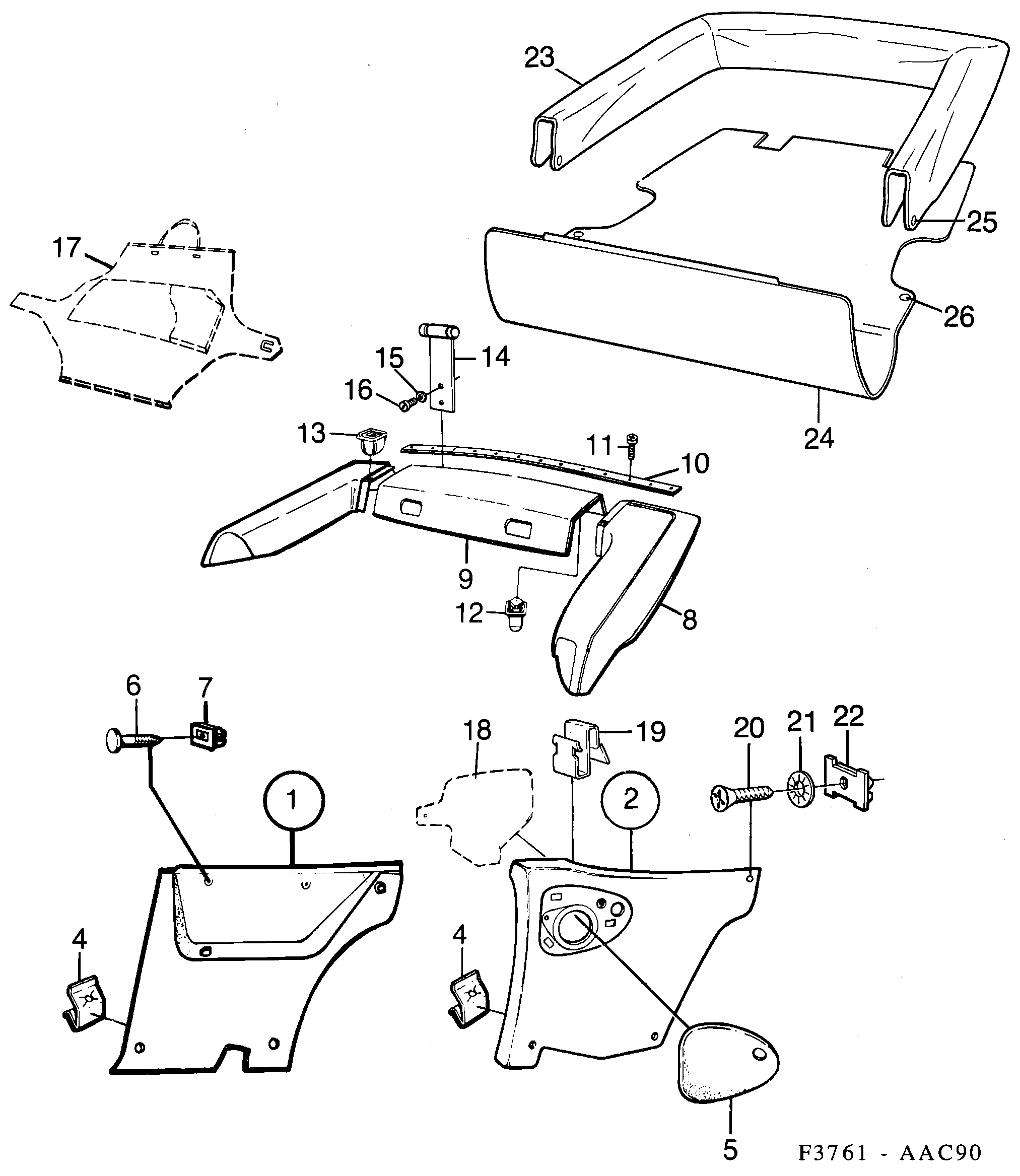 Saab 900 Side trim Rear diagram