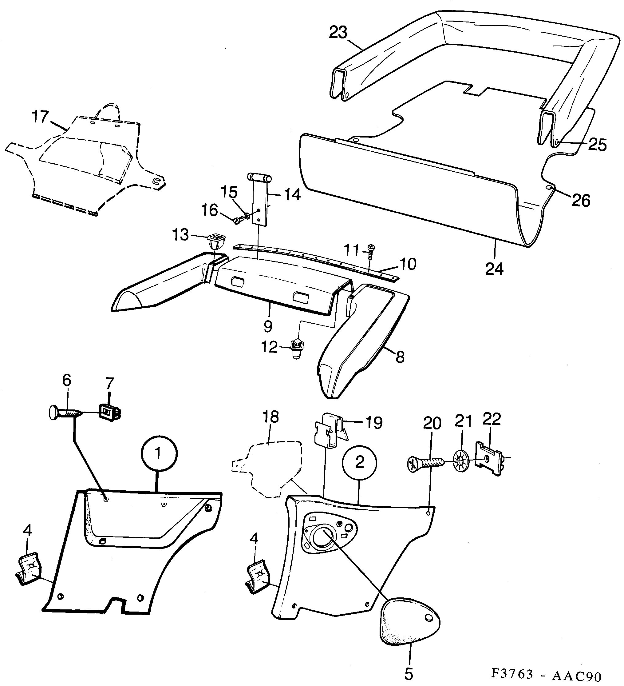 Saab 900 Side trim Rear diagram