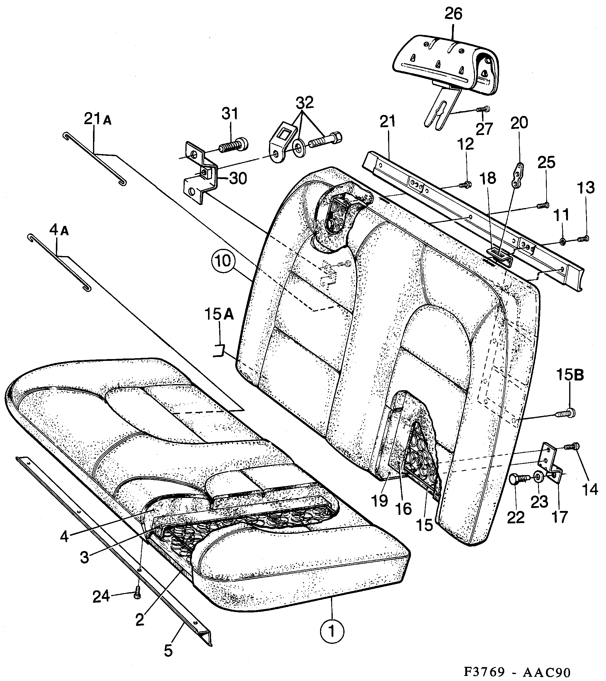 Saab 900 Rear seat diagram