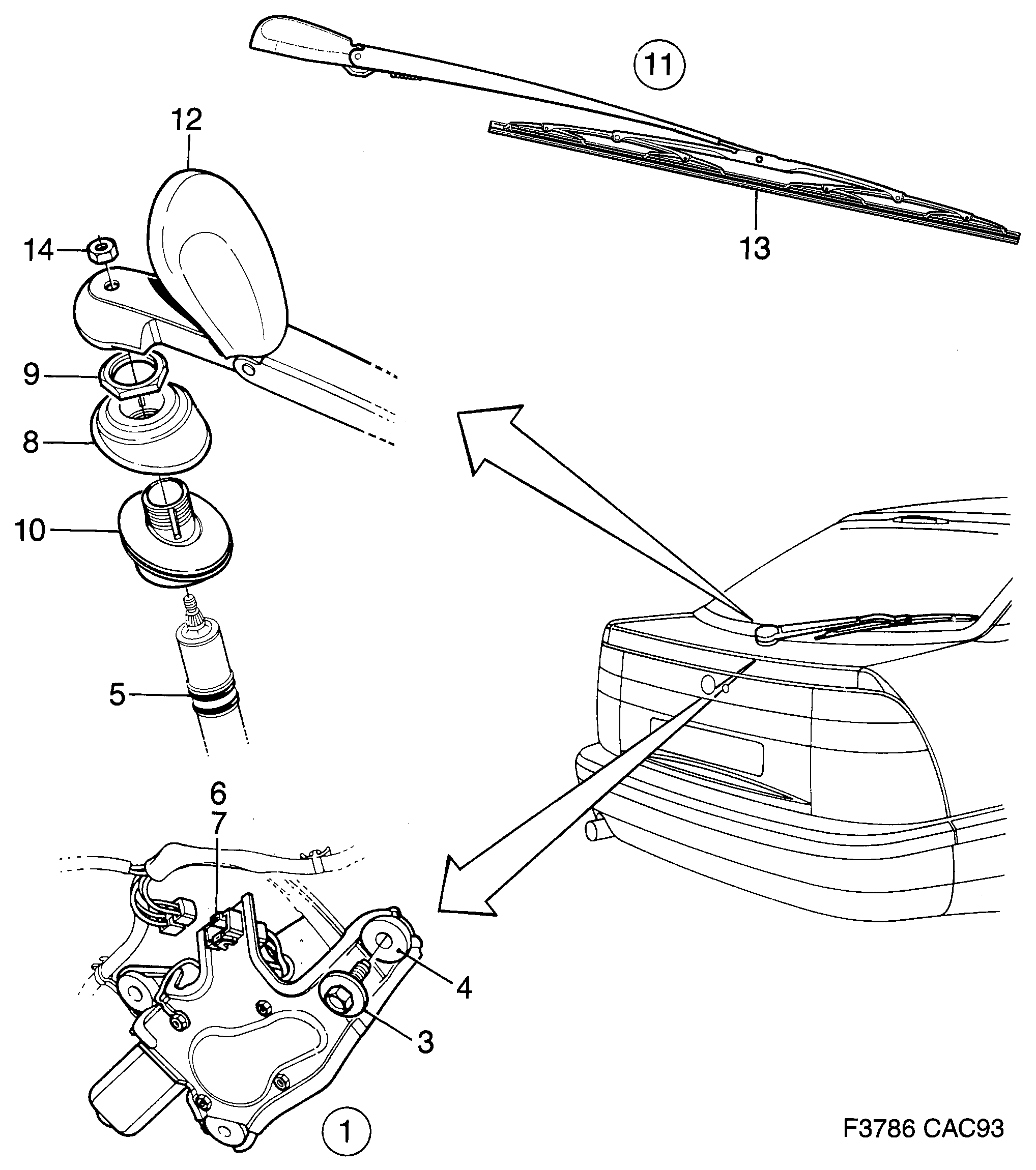 Saab 9000 Rear window wiper diagram