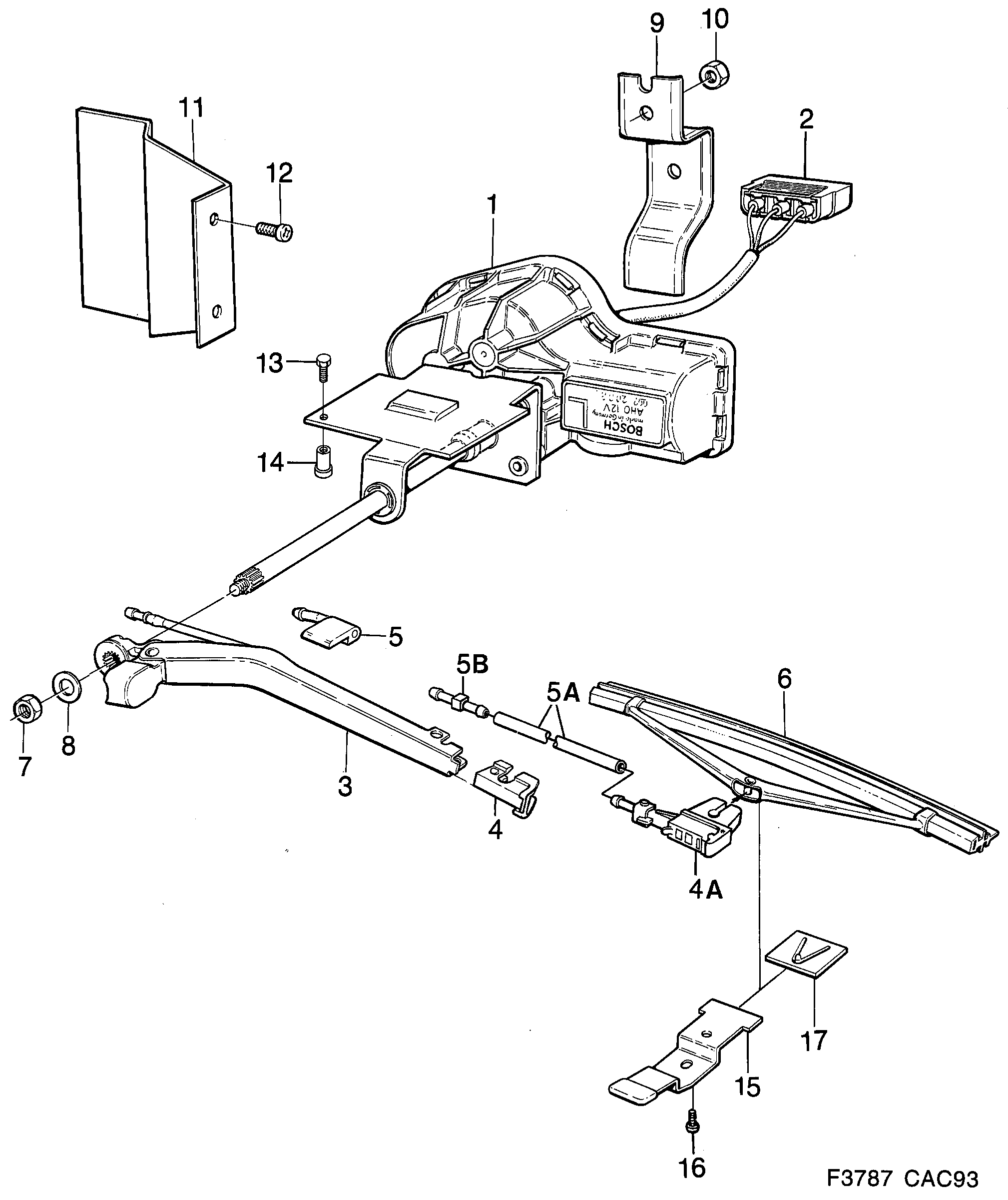 Saab 9000 Headlamp wiper diagram