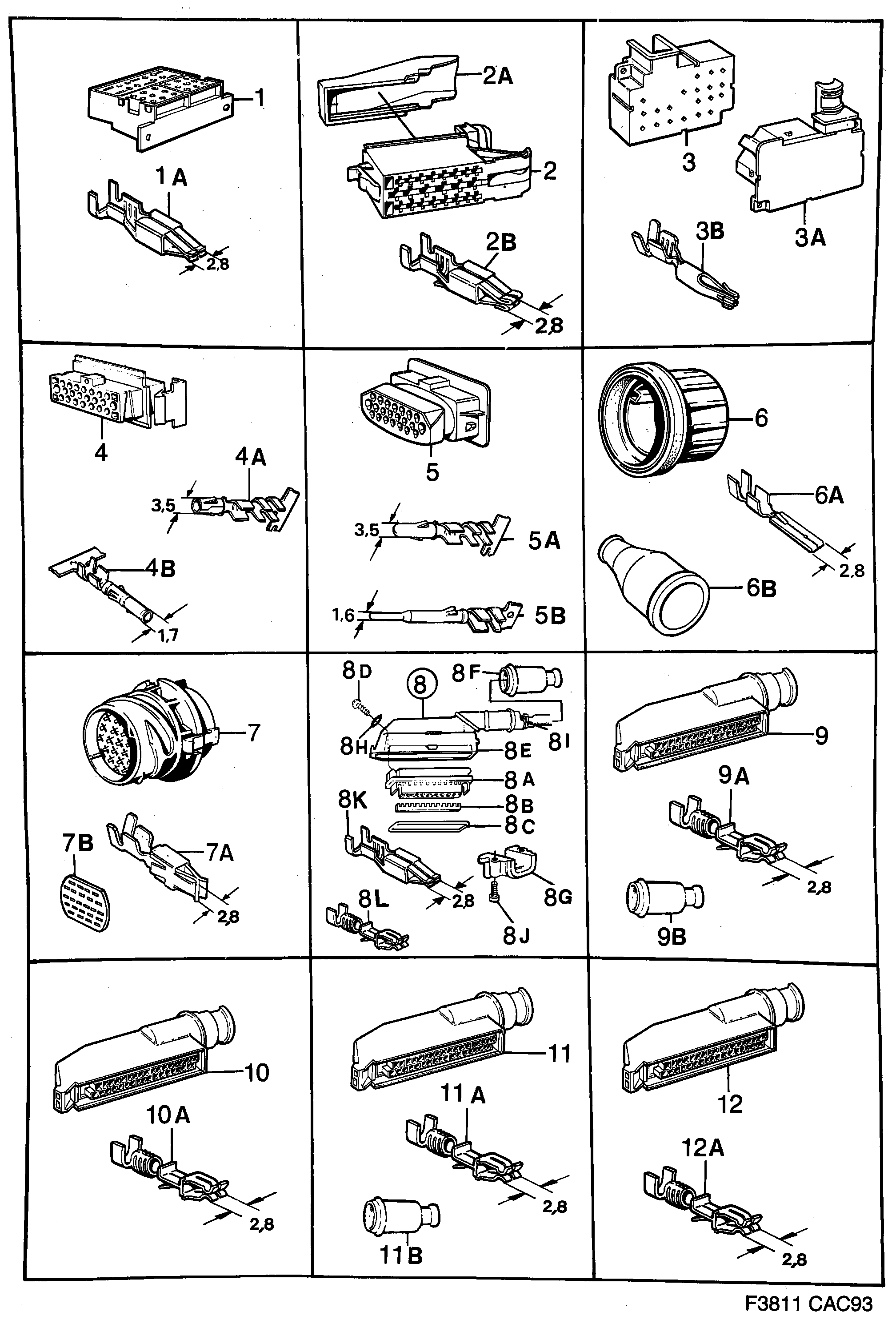 Saab 9000 Connector housing etc diagram