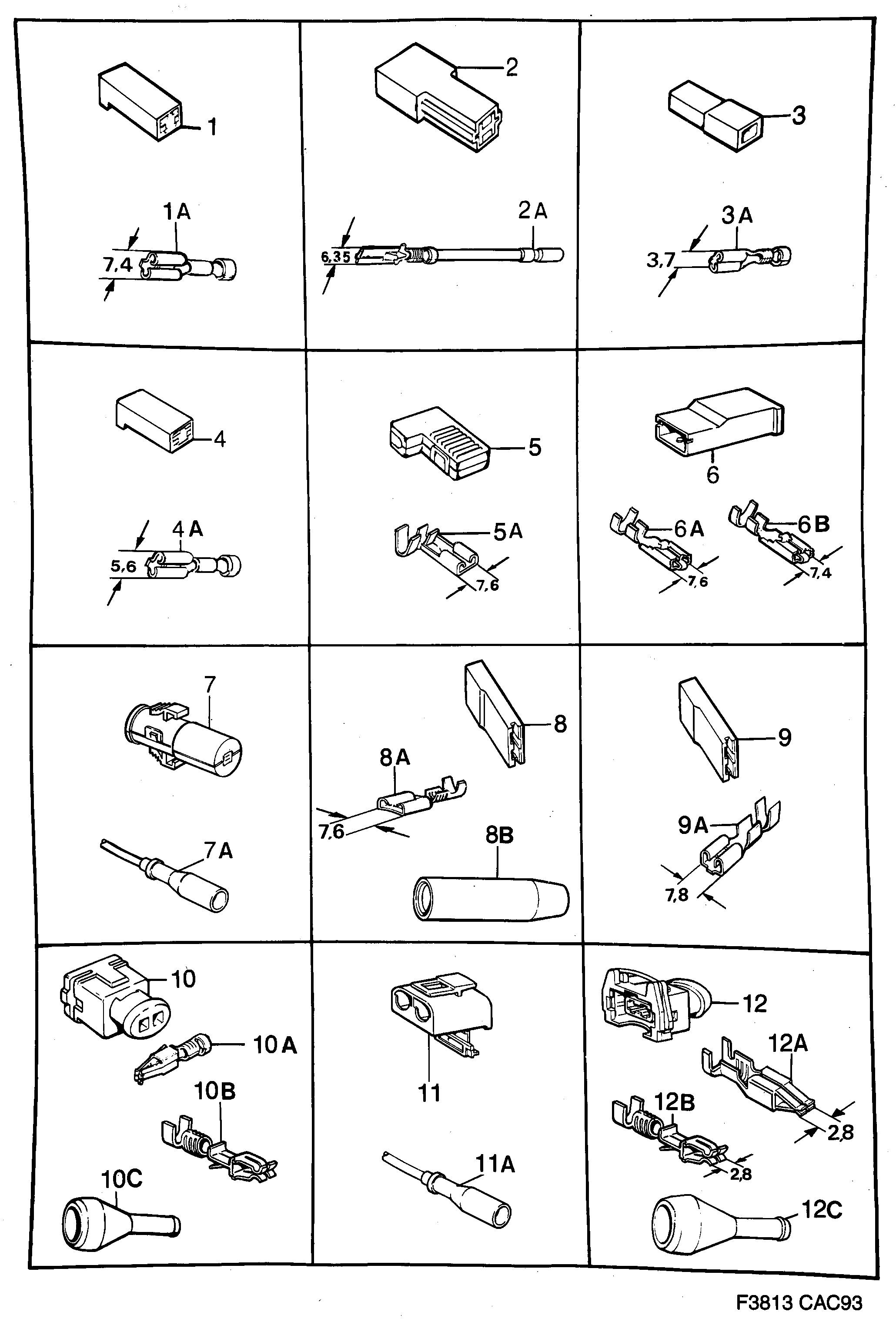 Saab 9000 Connector housing etc diagram