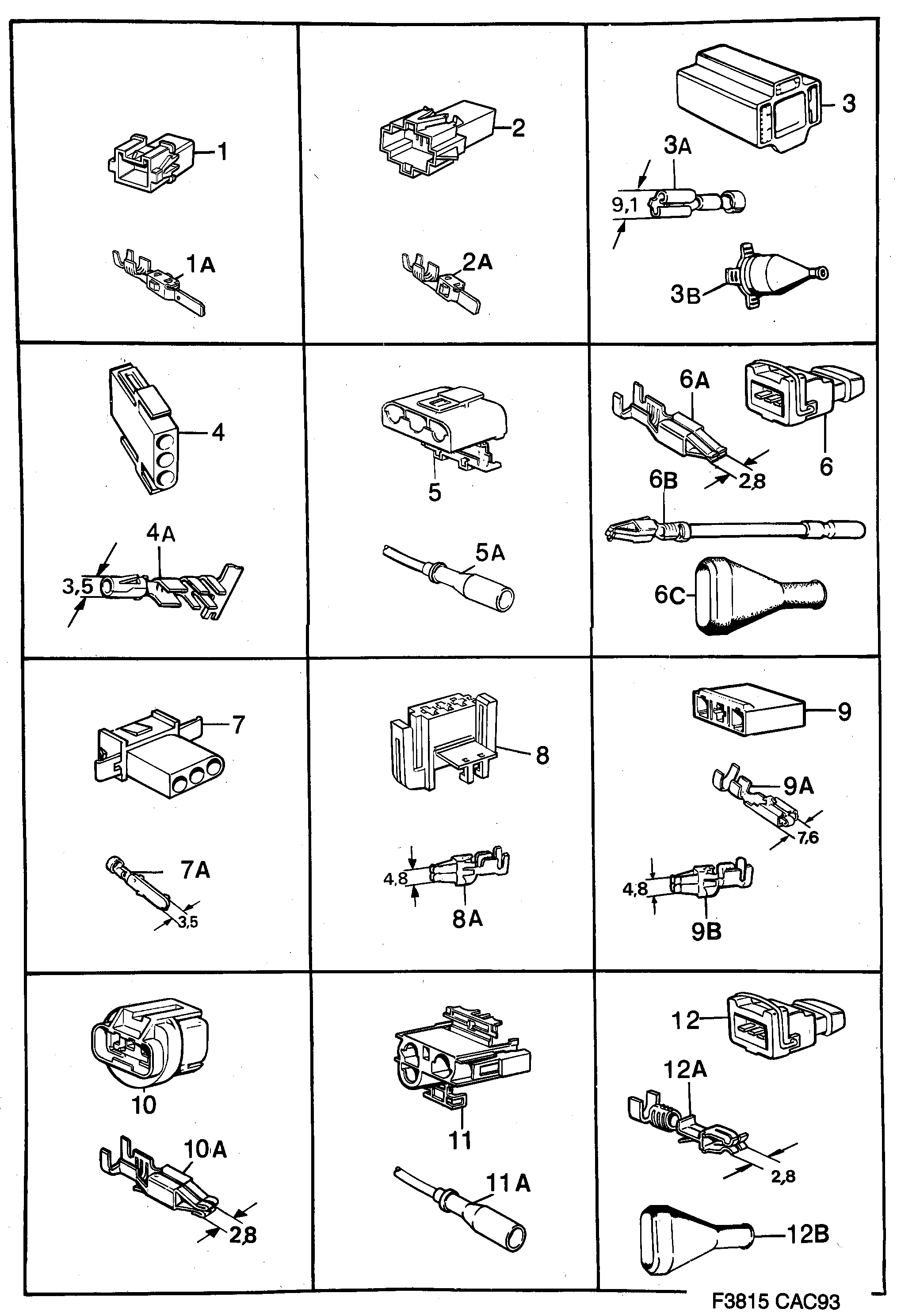 Saab 9000 Connector housing etc diagram