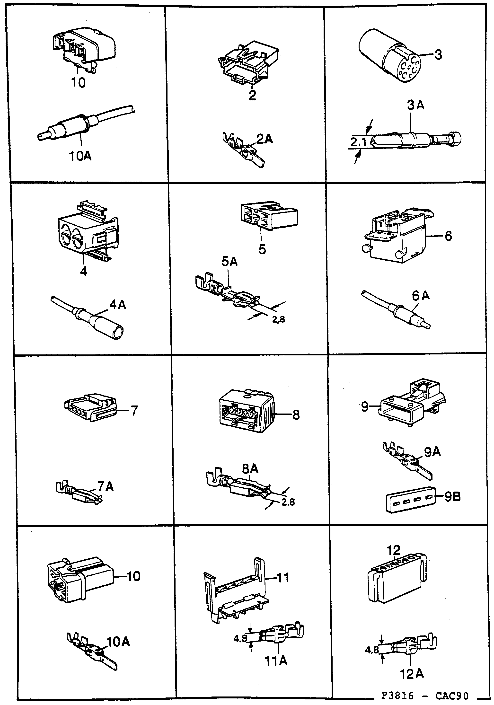 Saab 9000 Connector housing etc diagram