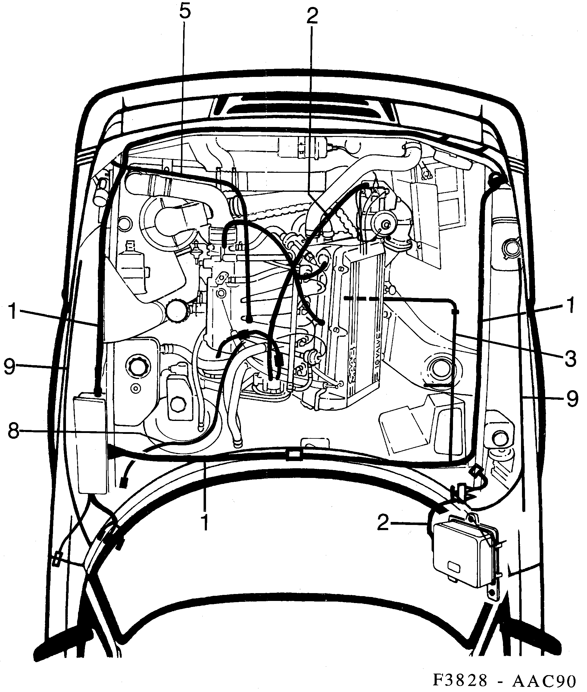 Saab 900 Front and engine diagram