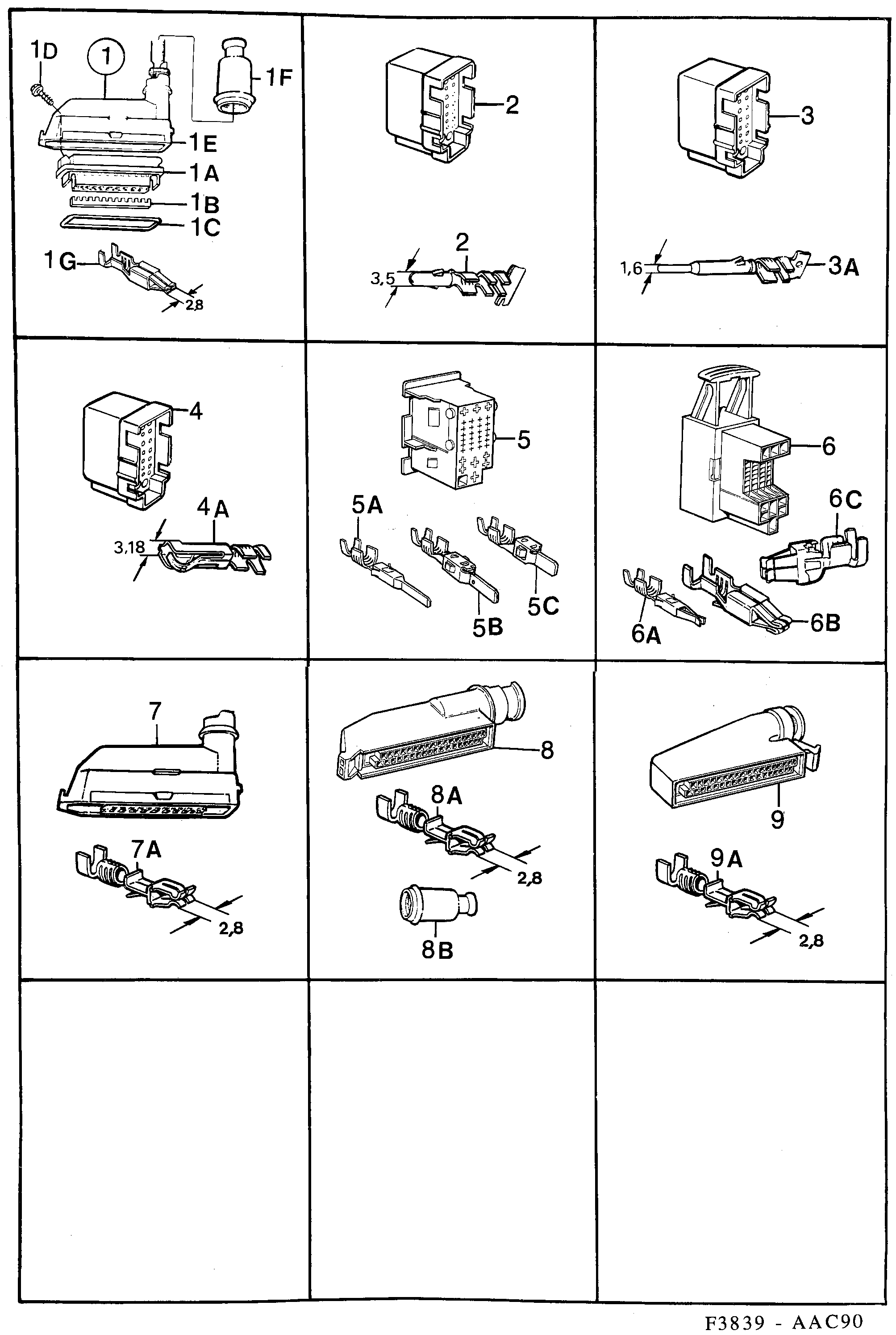Saab 900 Connector housing etc diagram