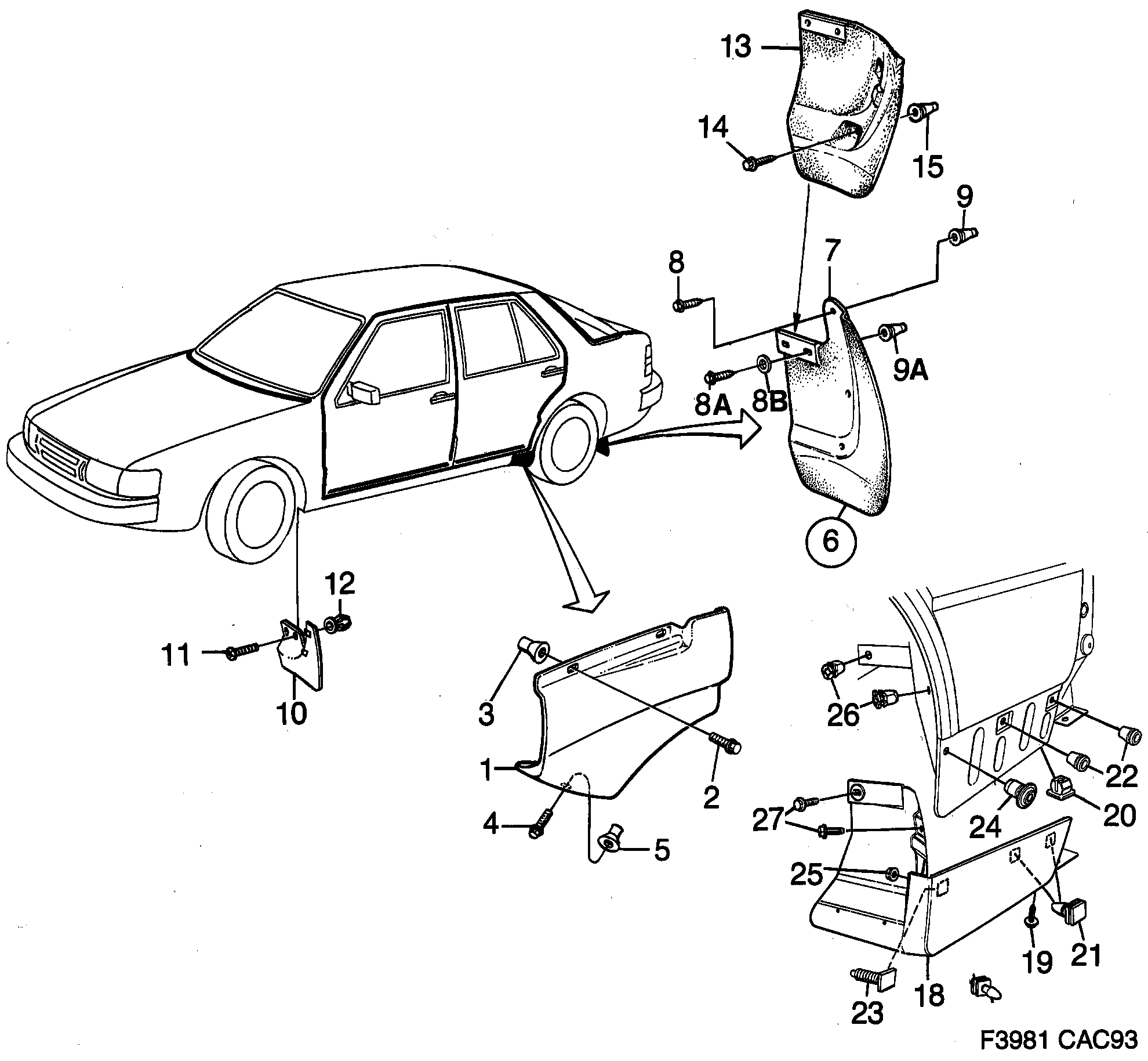 Saab 9000 Splash guard diagram