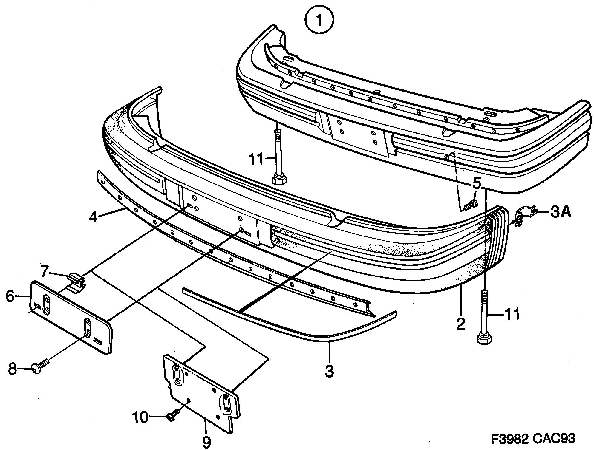 Saab 9000 Bumper, front diagram