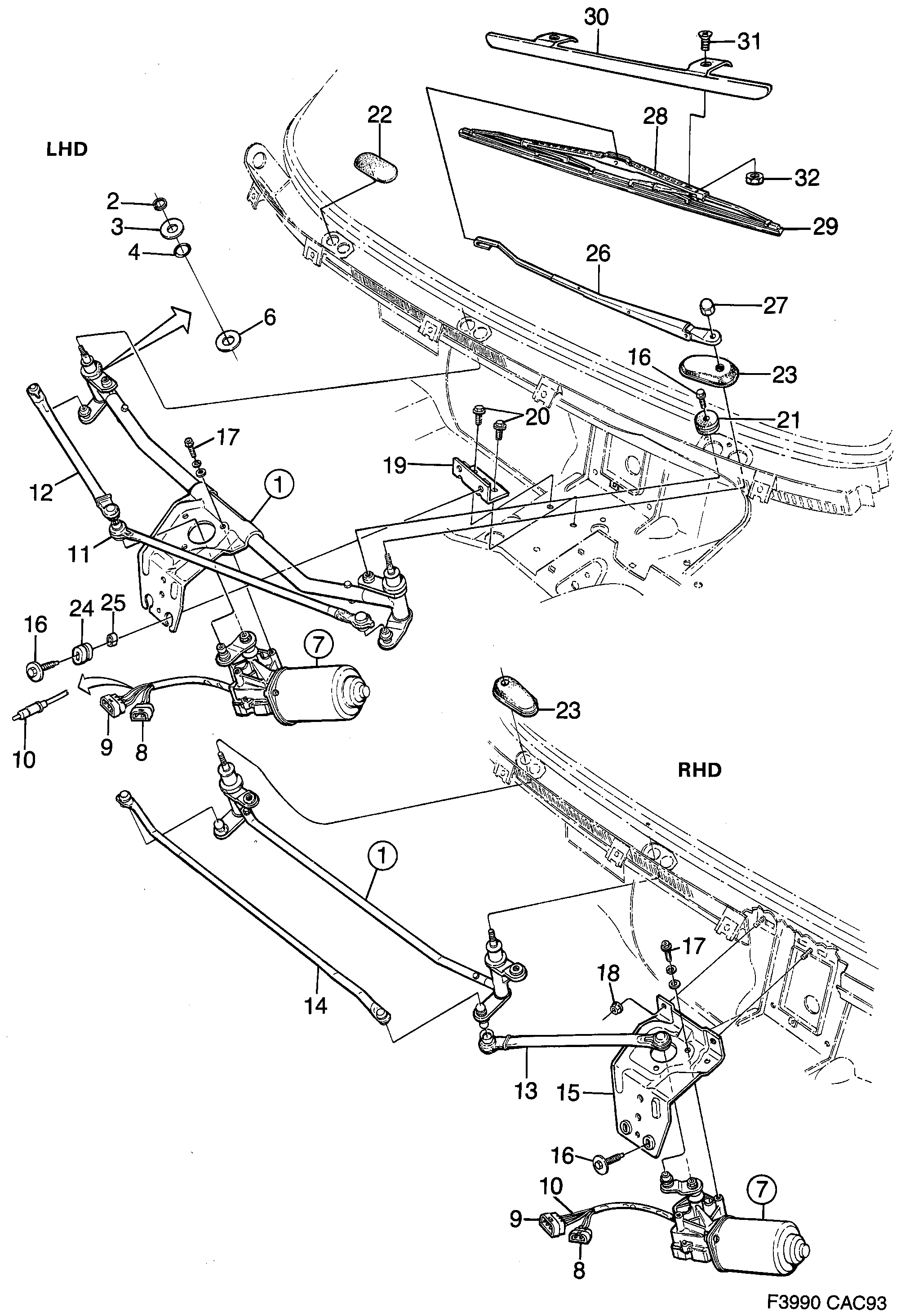 Saab 9000 Windshield wiper diagram