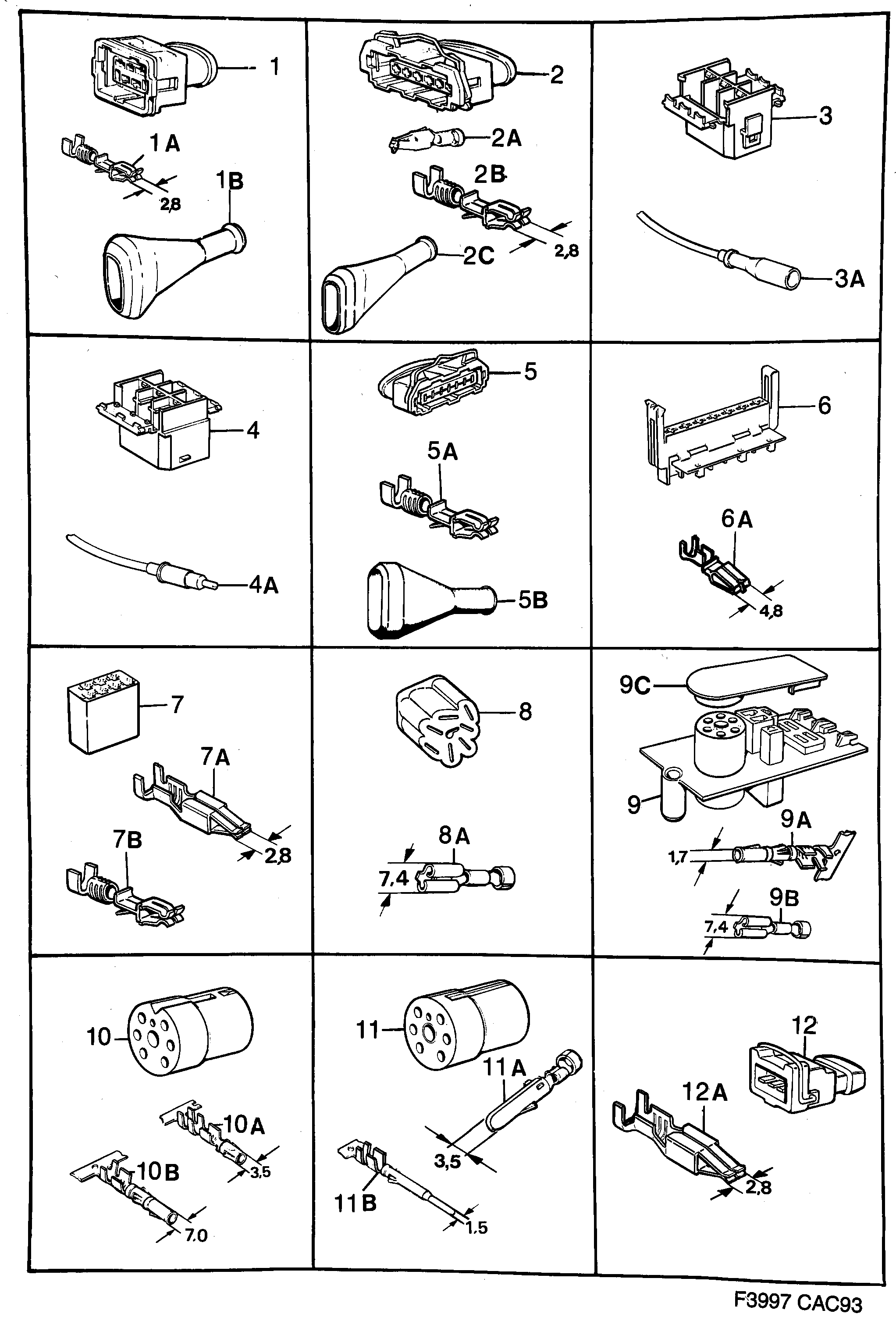 Saab 9000 Connector housing etc diagram