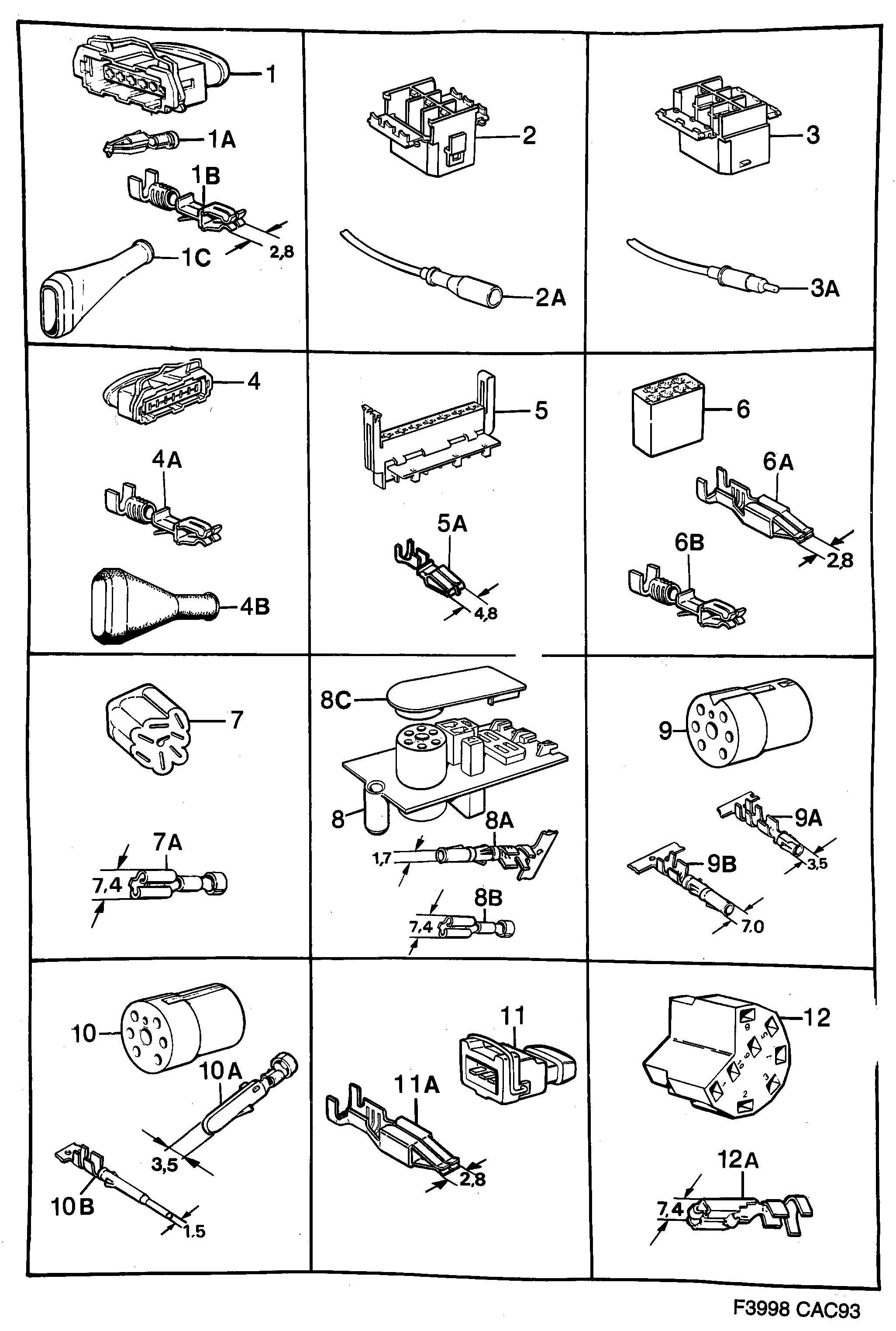 Saab 9000 Connector housing etc diagram