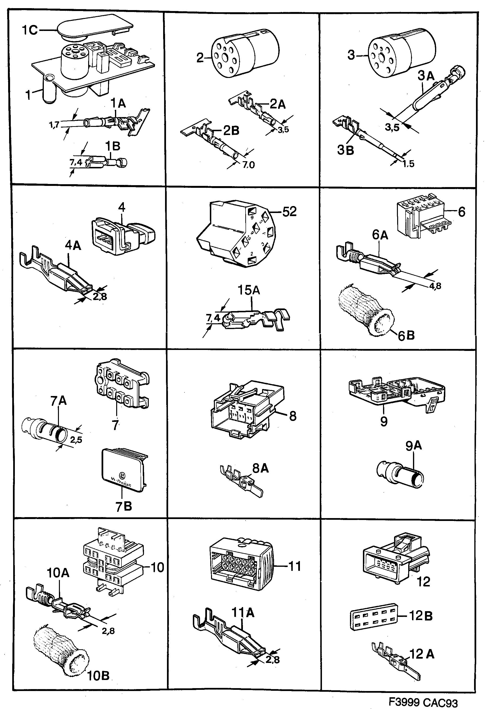 Saab 9000 Connector housing etc diagram