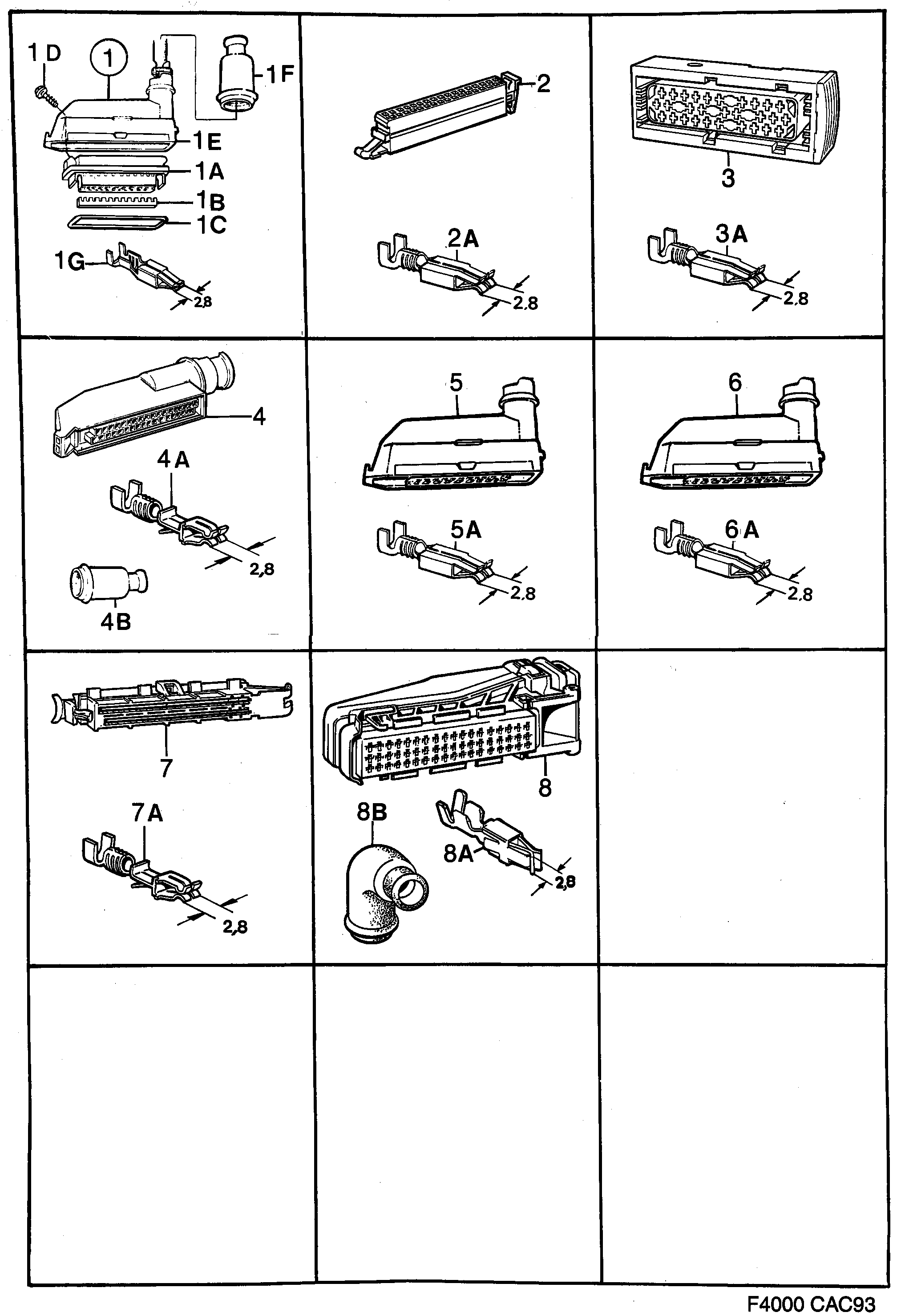 Saab 9000 Connector housing etc diagram