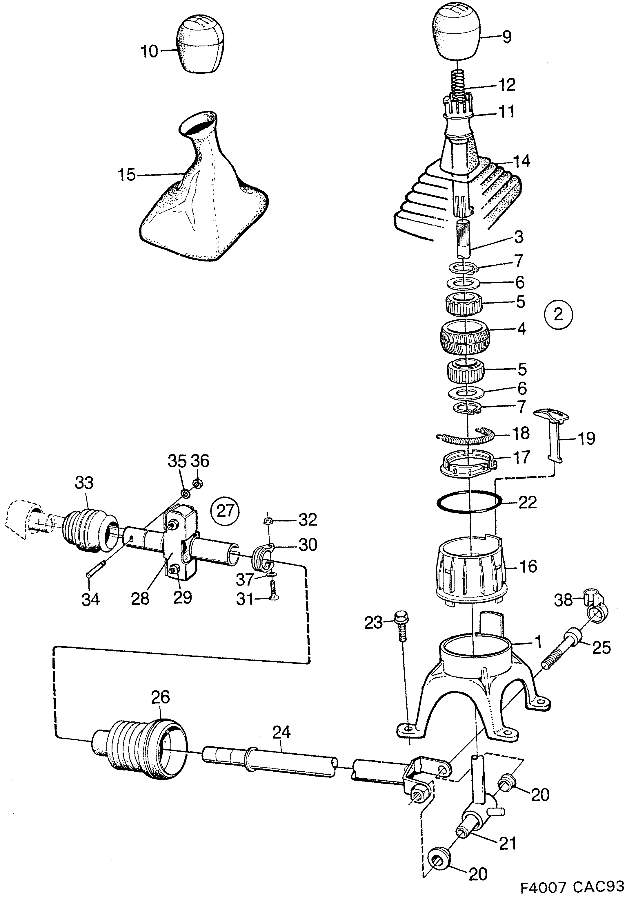 Saab 9000 Gear shift lever diagram