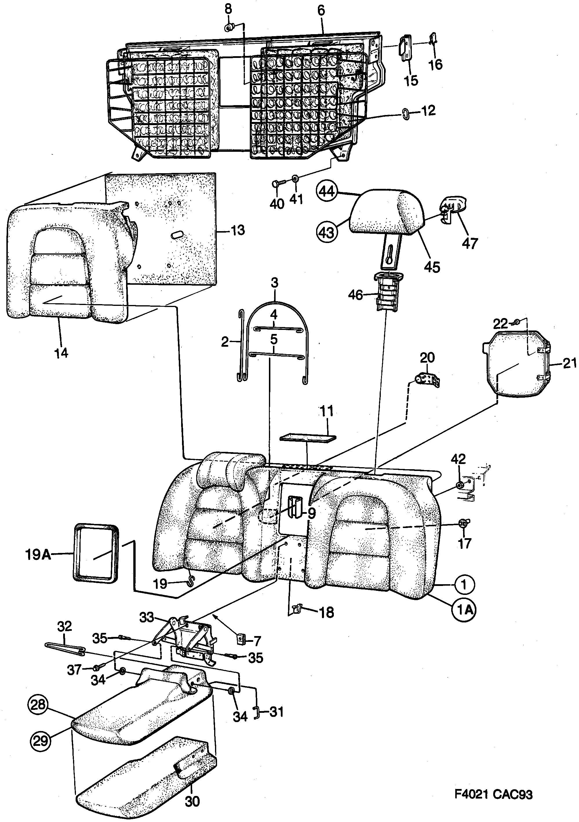 Saab 9000 Rear seat, fixed Back cushion diagram