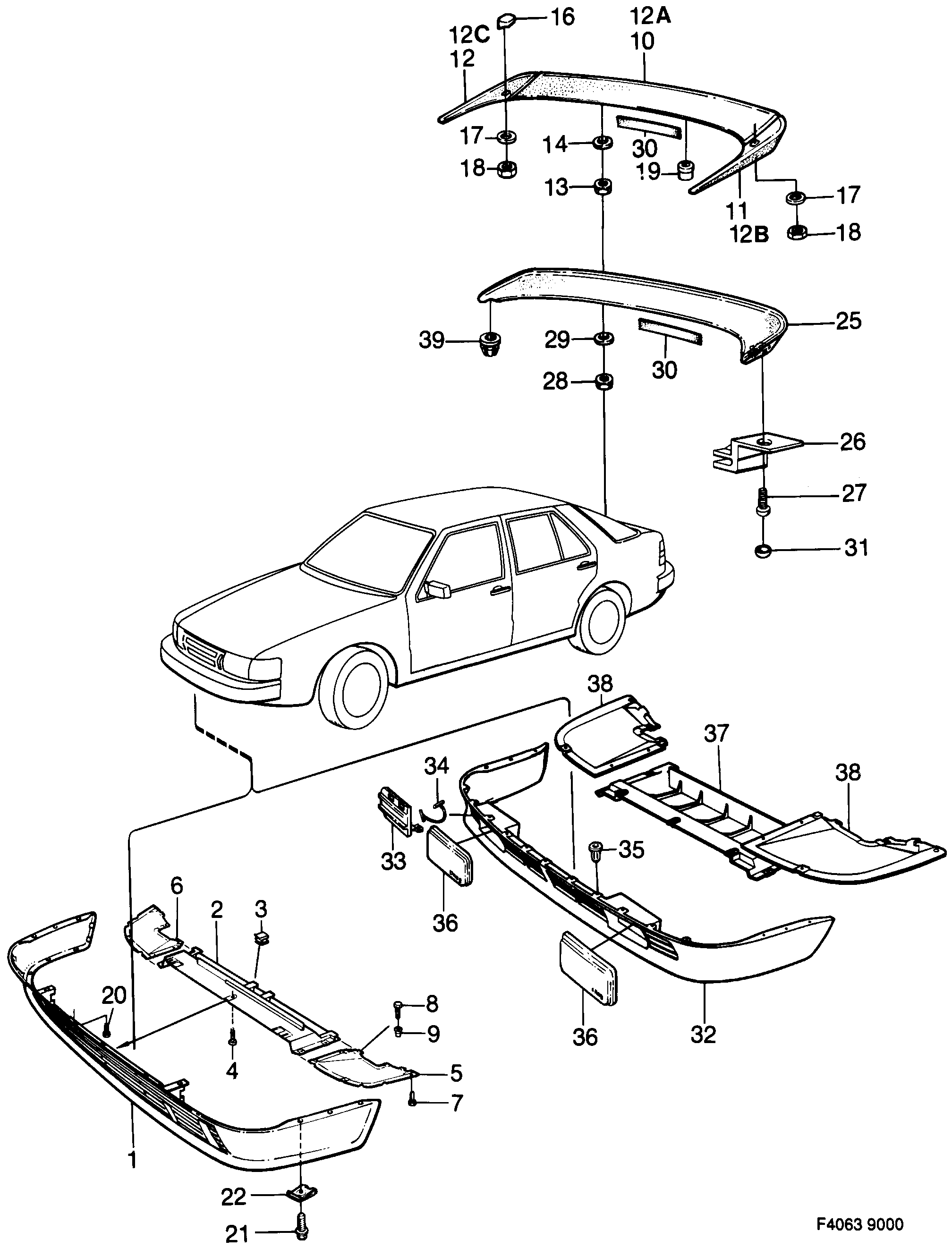 Saab 9000 Spoiler diagram