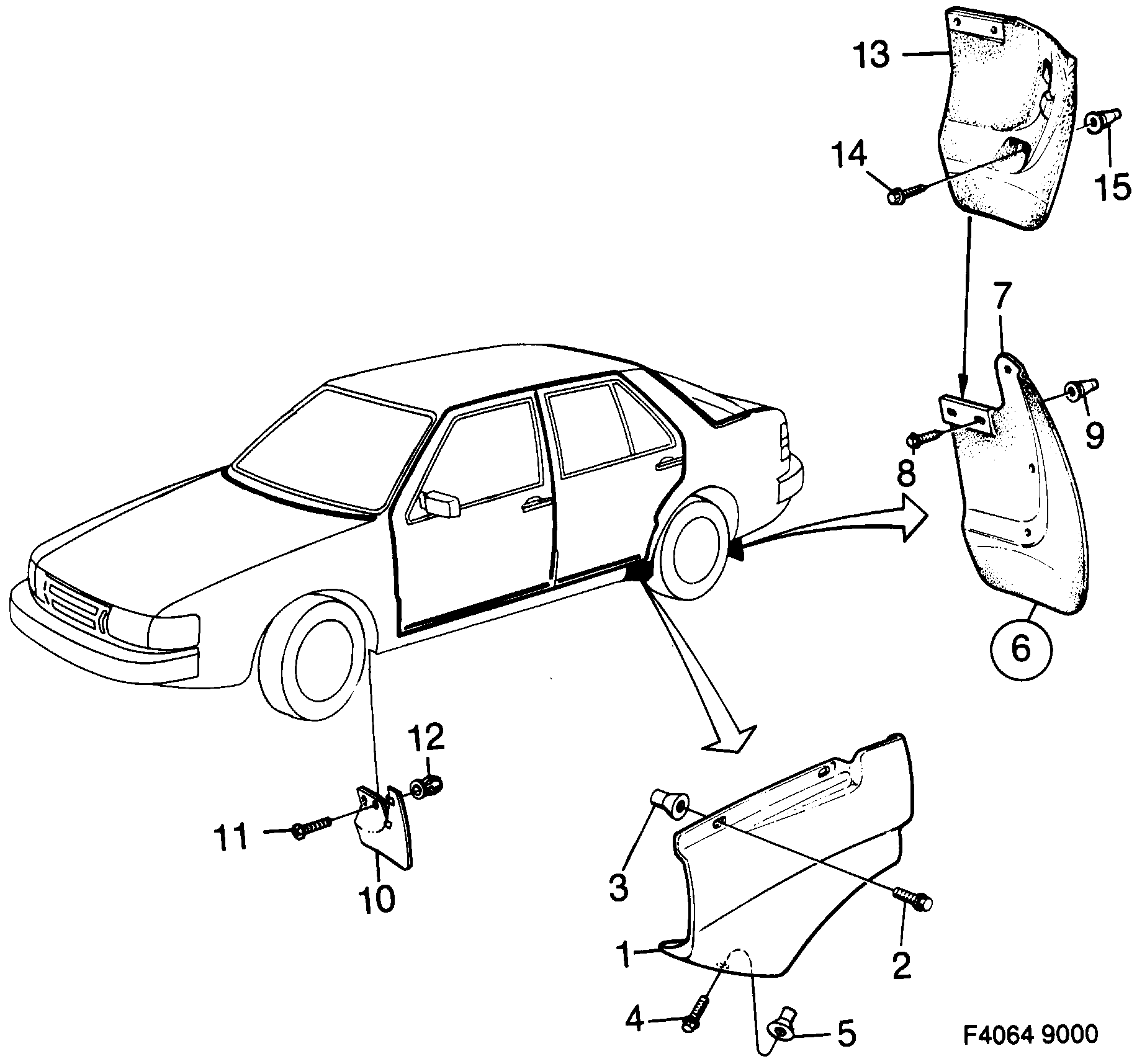 Saab 9000 Splash guard diagram